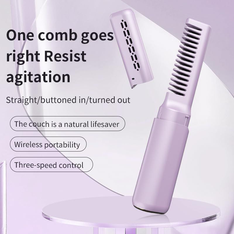 2pc Rechargeable Mini Hair Straightener Cordless Heating Comb Iron LCD Display view 4