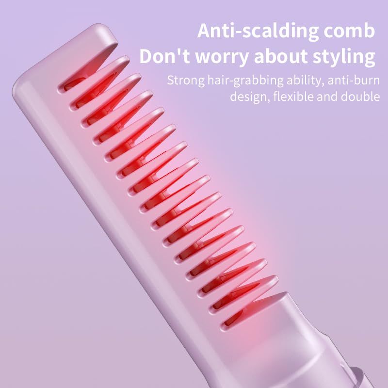 2pc Rechargeable Mini Hair Straightener Cordless Heating Comb Iron LCD Display view 5