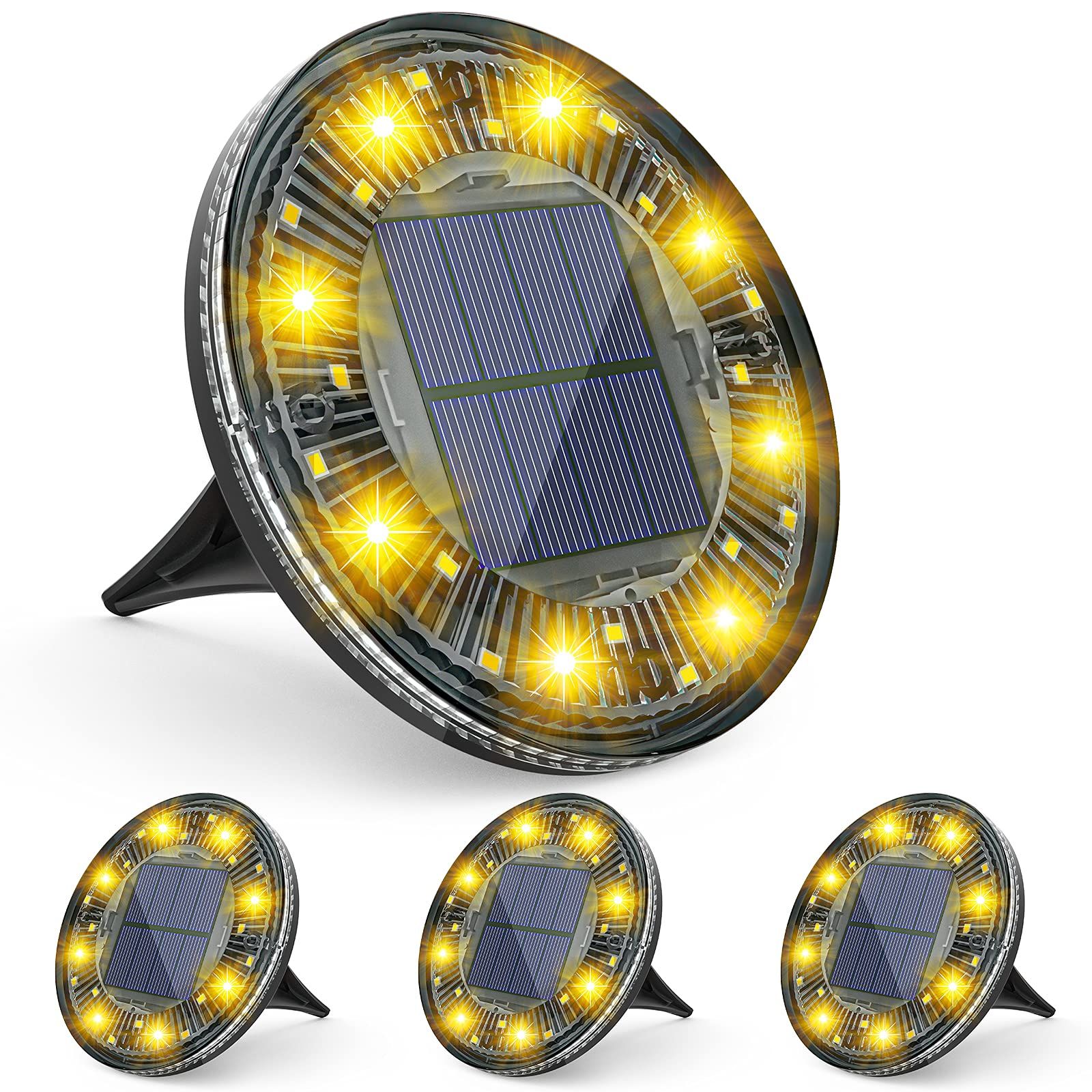 4pc Solar Ground Lights, Solar Garden Lights with Rotation and Static Modes