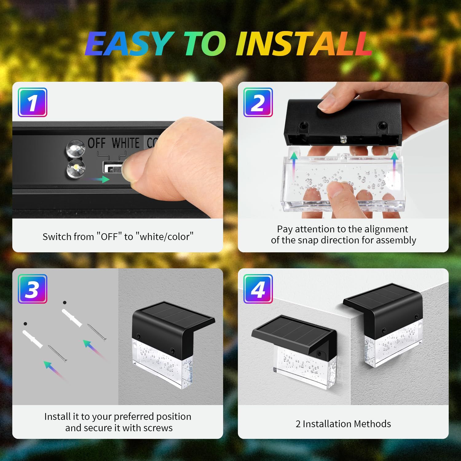 4pc Super Bright Waterproof Solar Deck Lights for Outside Stair Fence Step view 2