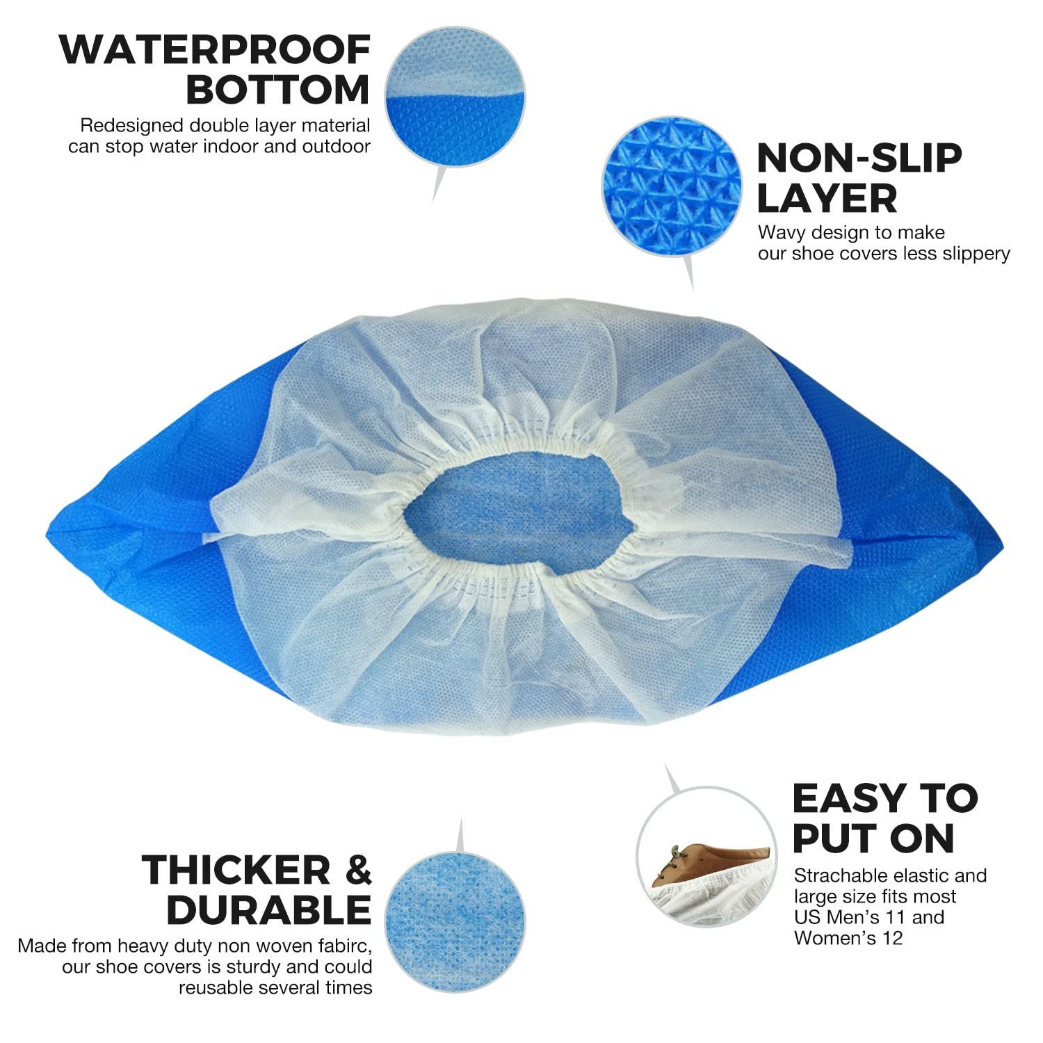 100pc Premium Disposable Non Slip Boot & Shoe Covers - Pack of - Waterproof