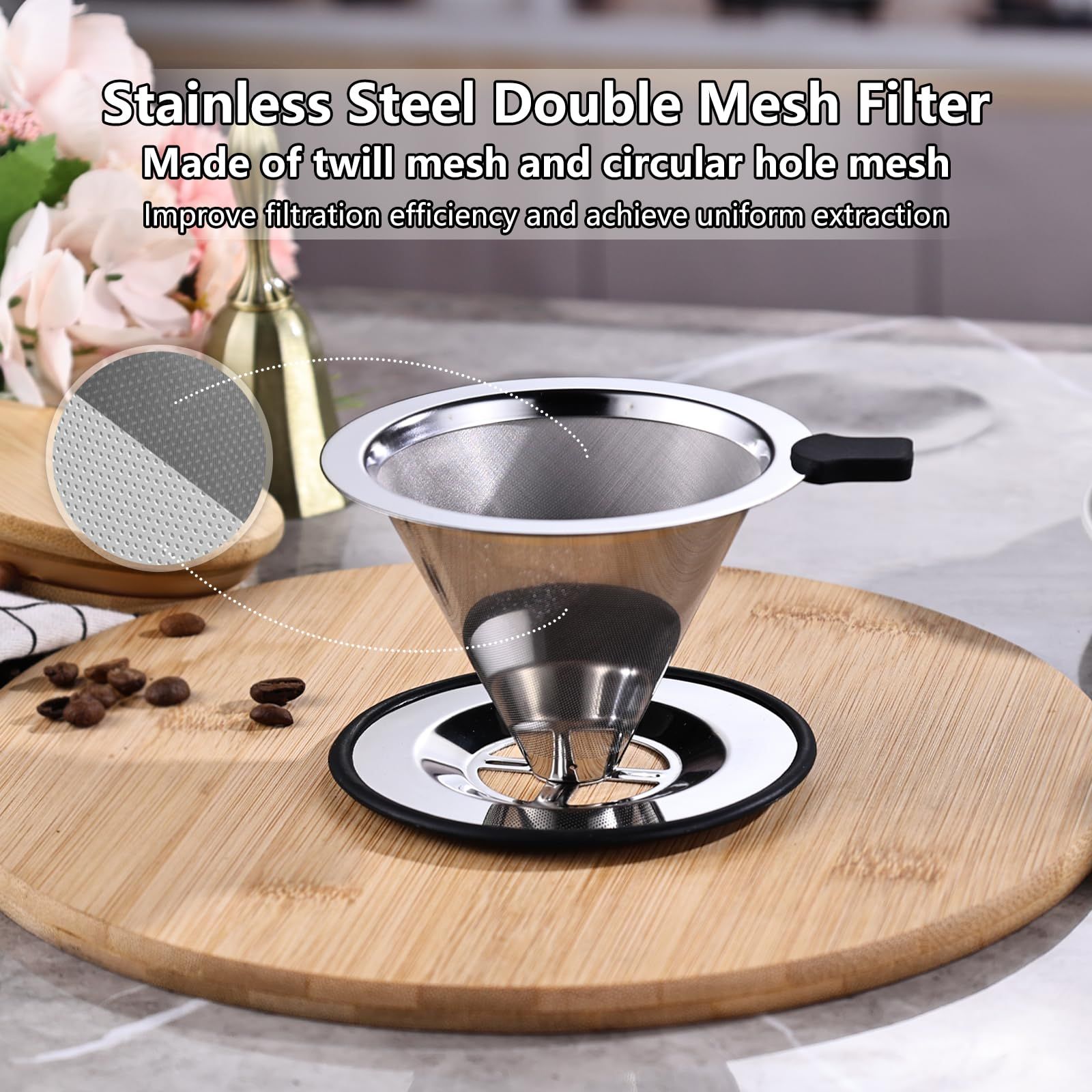 Reusable Stainless Steel Pour Over Coffee Filter Paperless Metal Coffee view 2