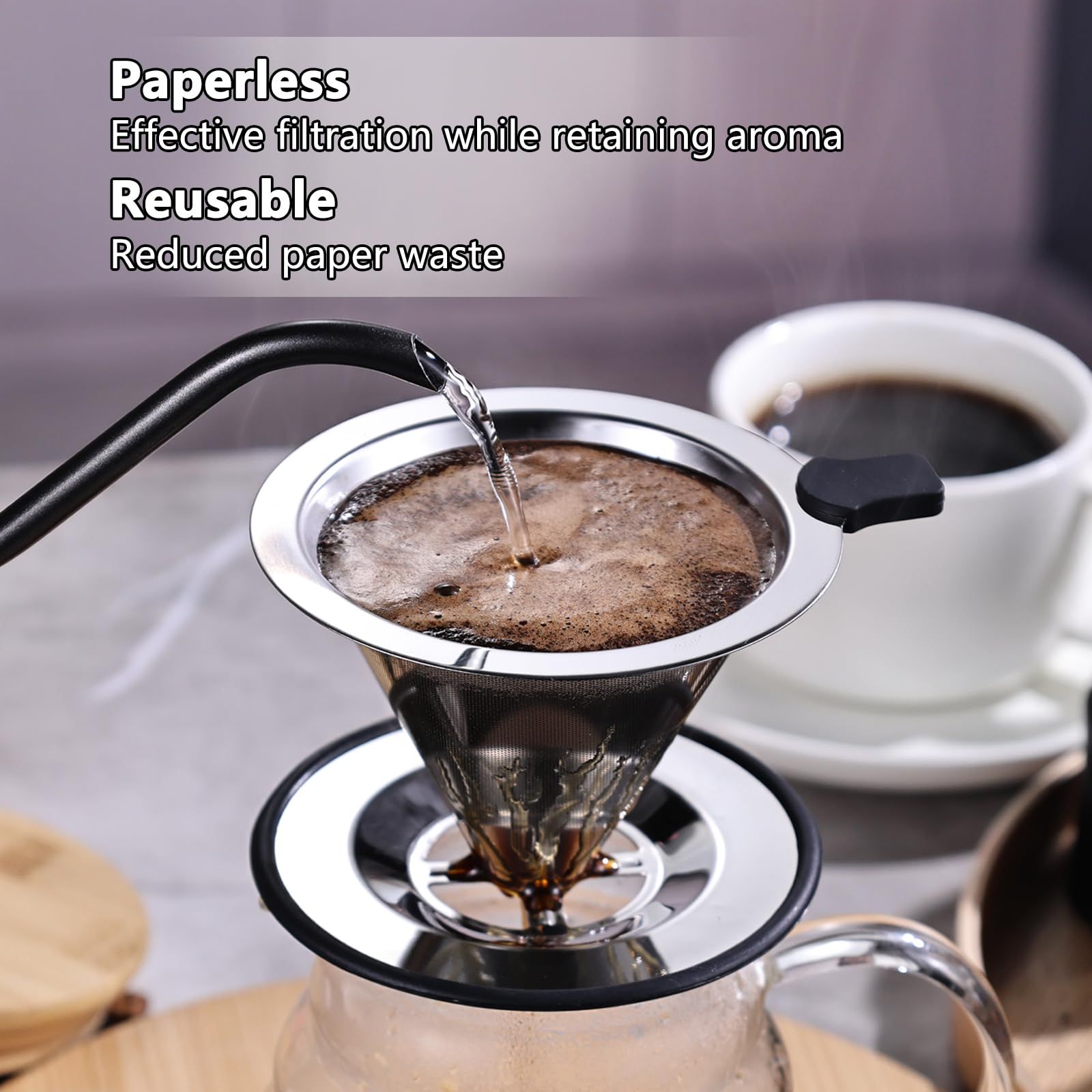 Reusable Stainless Steel Pour Over Coffee Filter Paperless Metal Coffee view 3