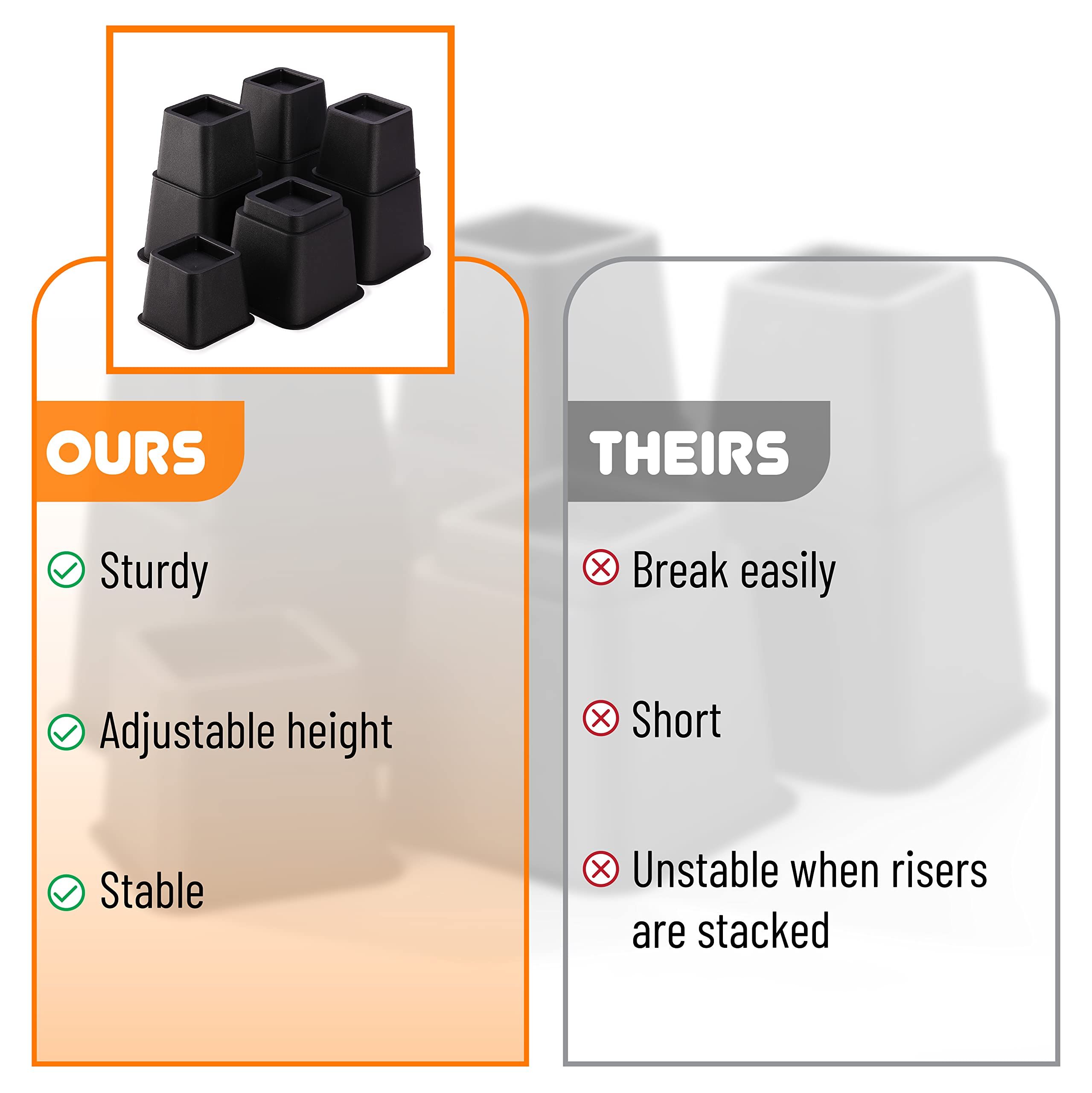 Adjustable Bed Risers, Furniture Risers, Elevation in Heights Table Riser view 3