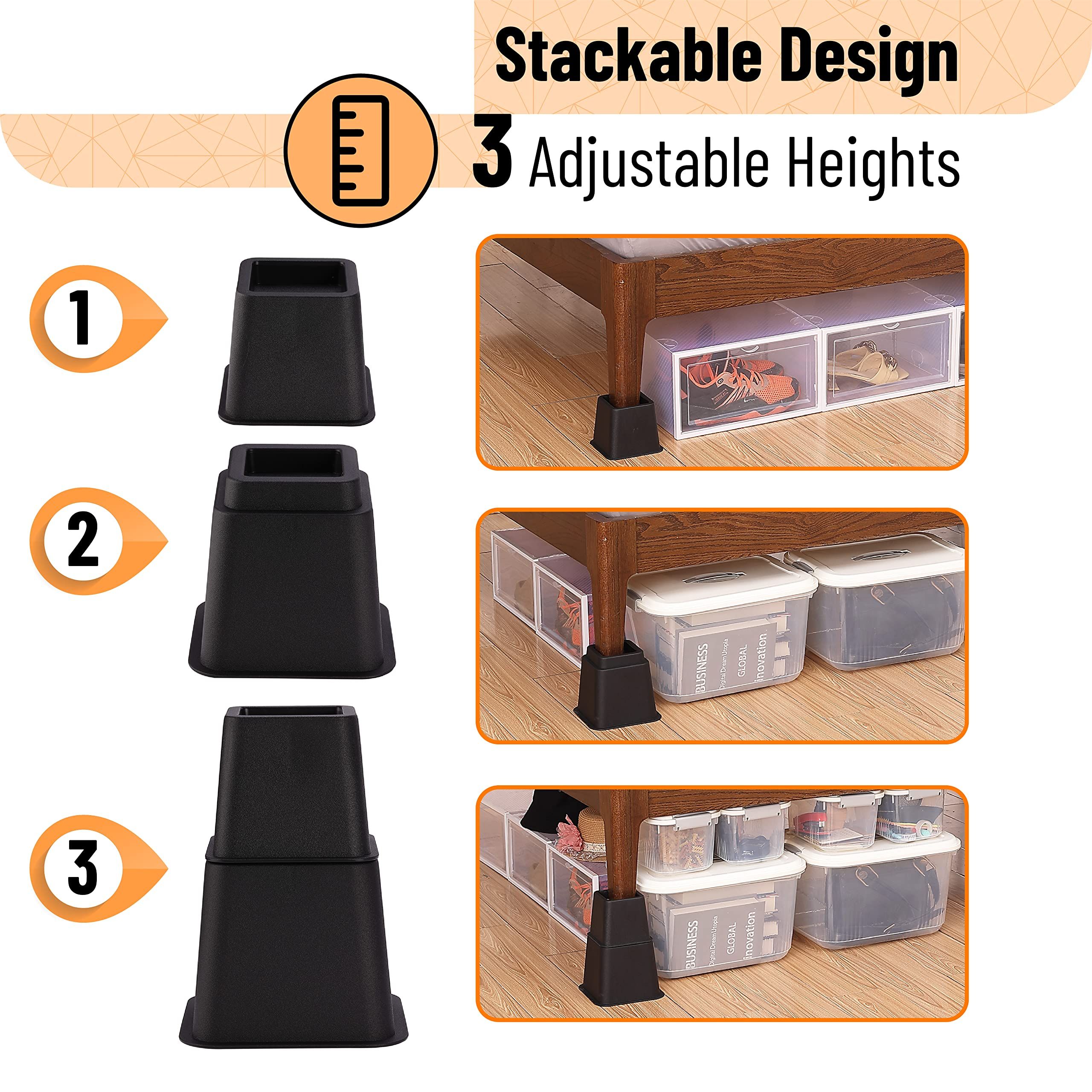Adjustable Bed Risers, Furniture Risers, Elevation in Heights Table Riser view 5