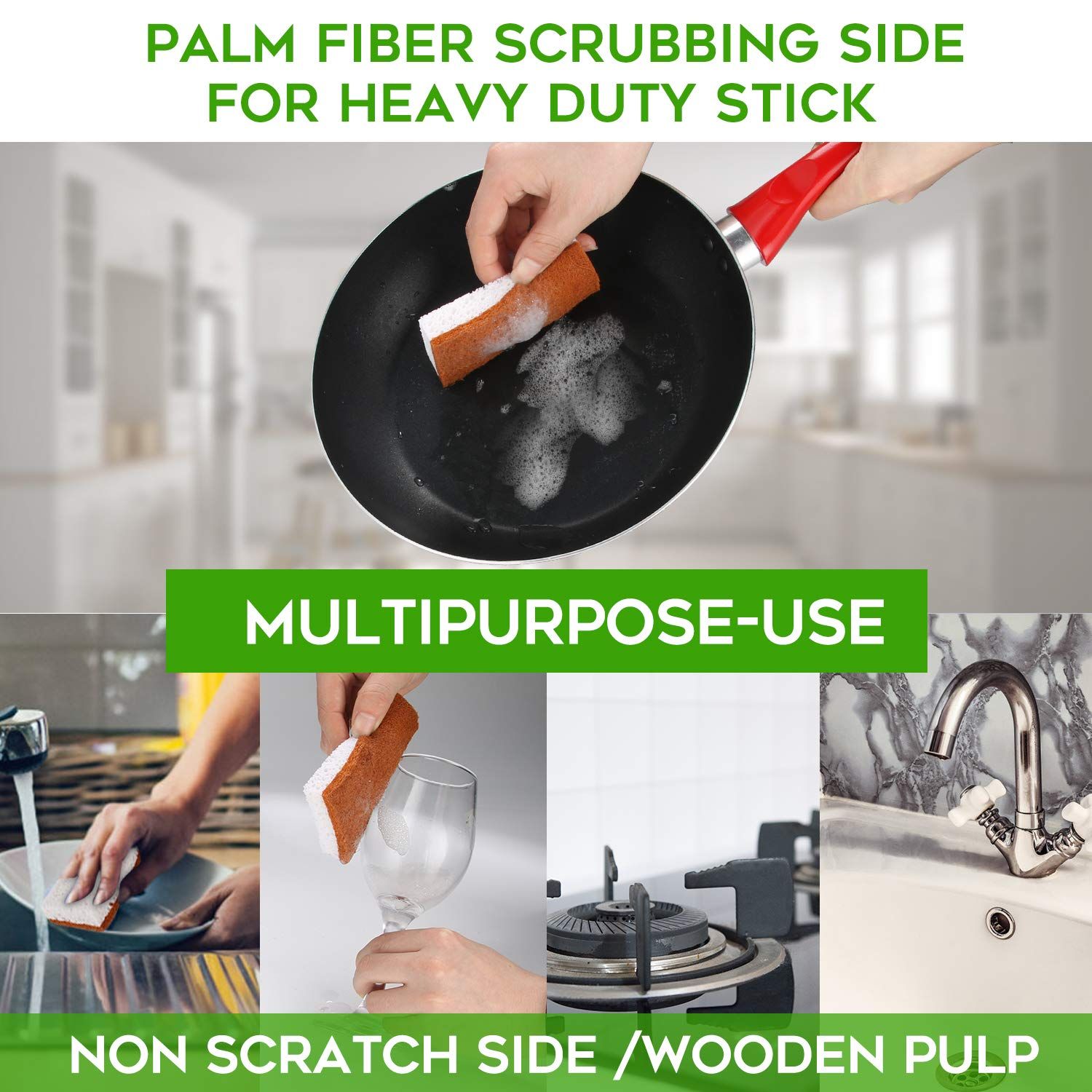12pc Palm Fiber Scrubbing Sponge with Non Scratch Biodegradable Compostable view 3