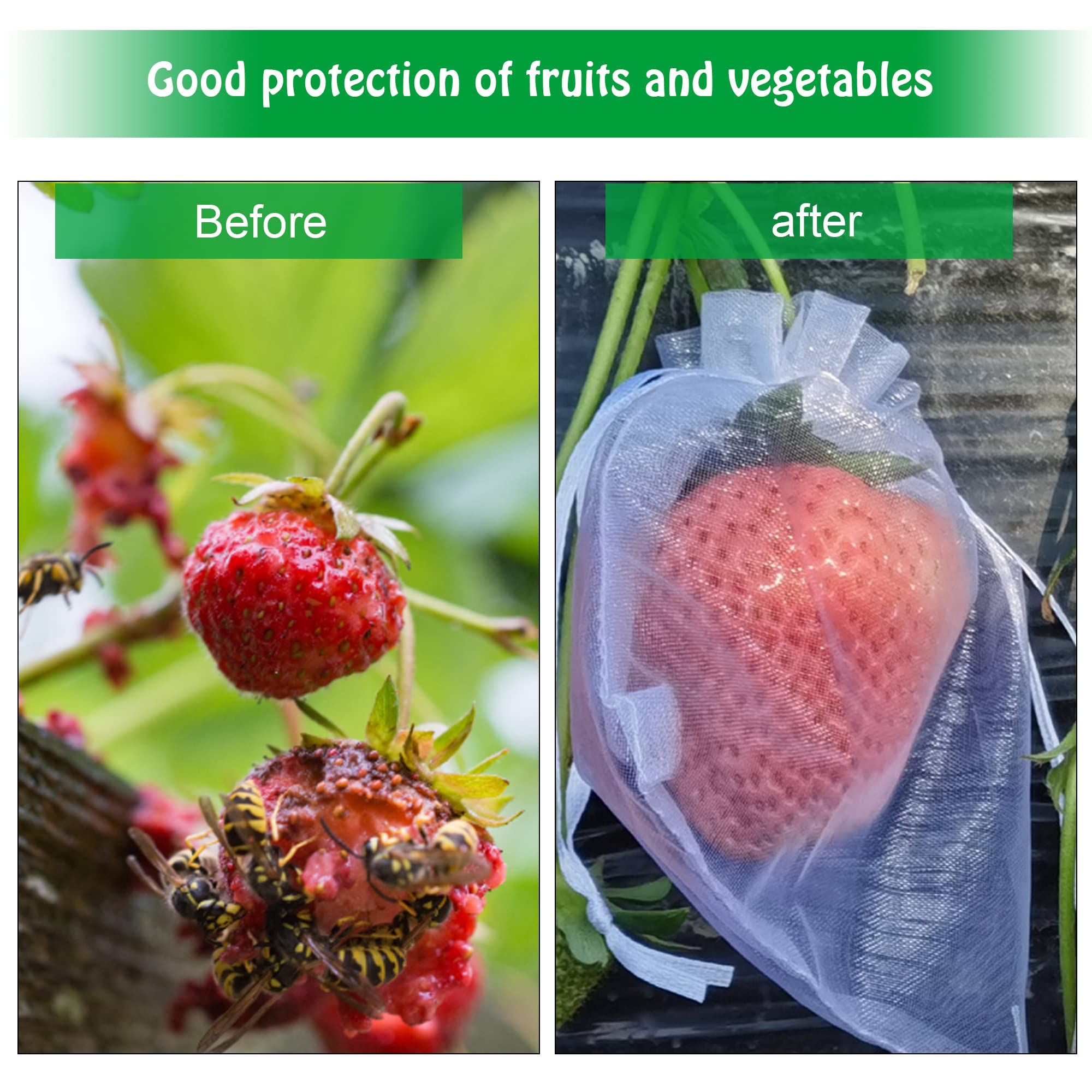 100 Pieces Fruit Netting Bags - Fruit Protection Bags with Drawstring view 3