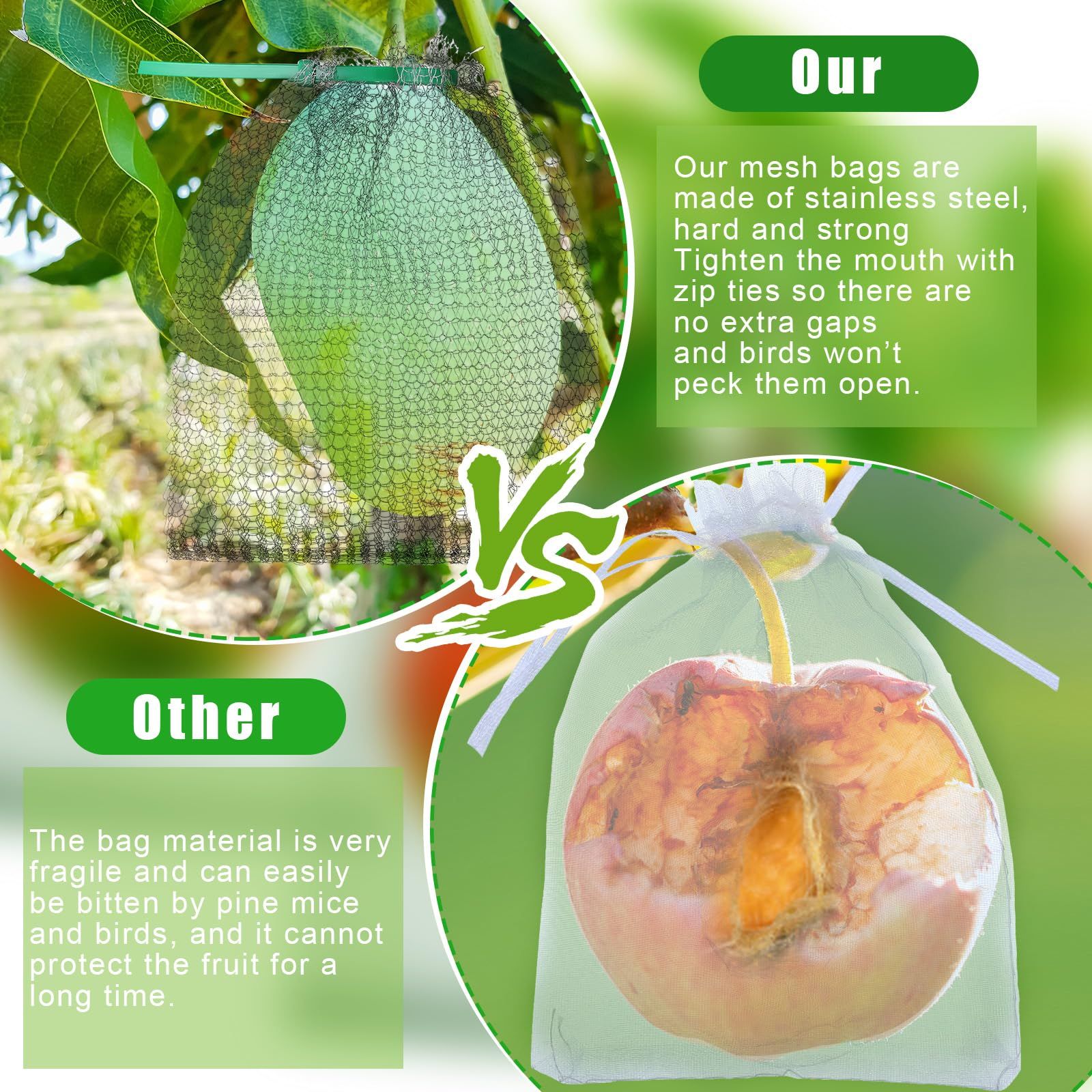 15 Pcs Fruit Protection Bags for Fruit Trees Stainless Steel Mesh Bags Bulk view 3