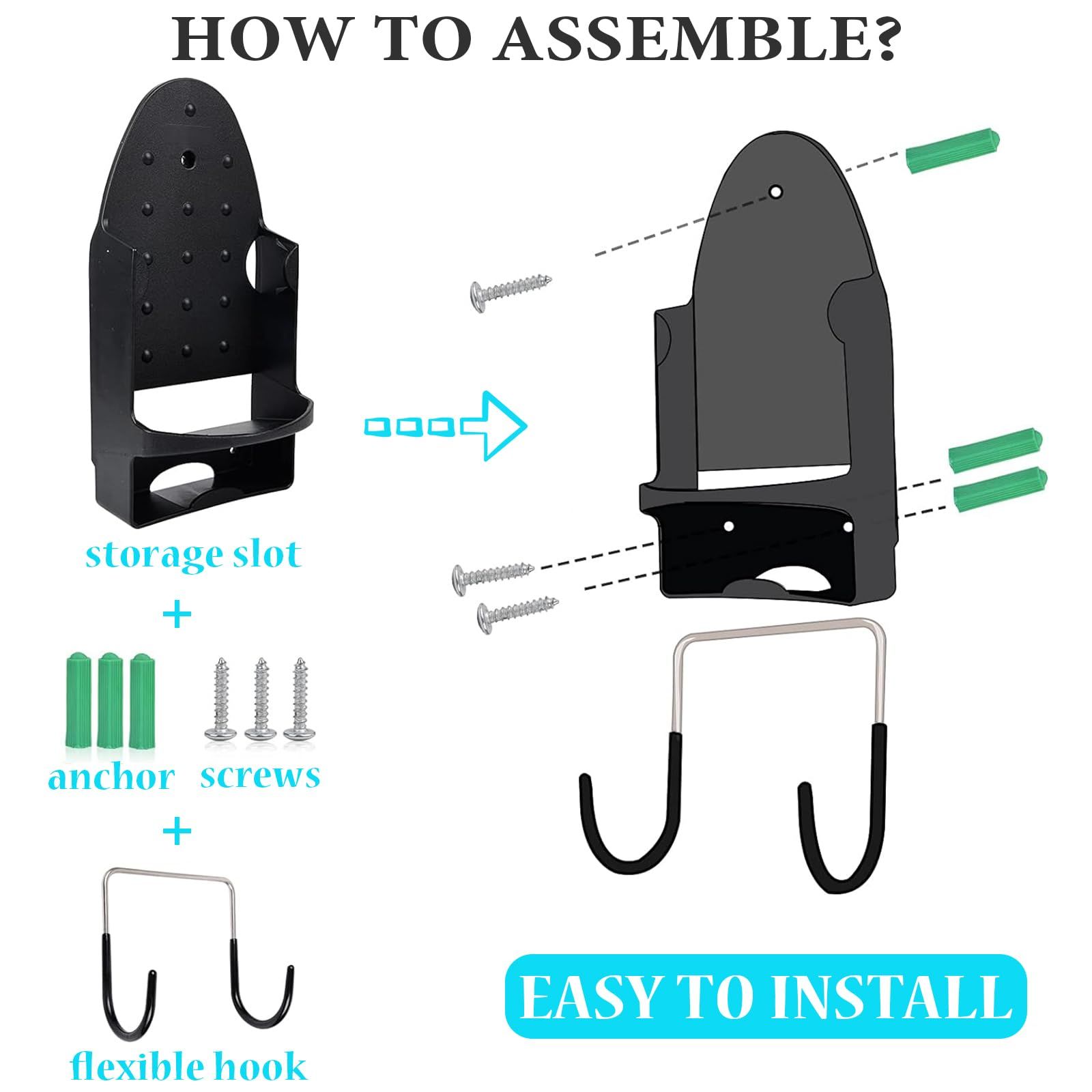 2pc Ironing Board Hanger Wall Mount Iron Hanger Ironing Board Rack Electric view 3