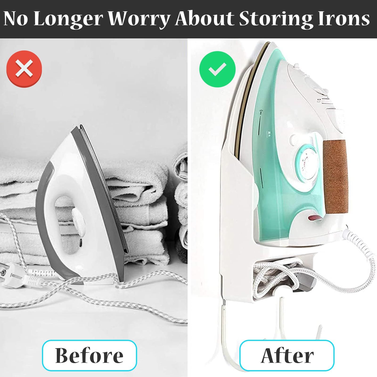2pc Ironing Board Hanger Wall Mount Iron Hanger Ironing Board Rack Electric view 4