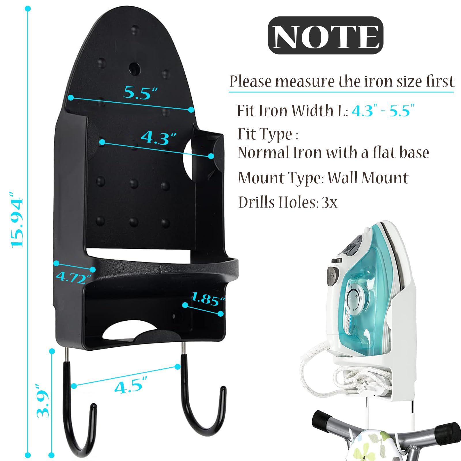 2pc Ironing Board Hanger Wall Mount Iron Hanger Ironing Board Rack Electric view 5