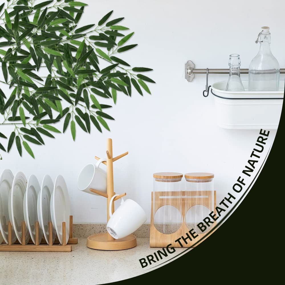 20Pcs Artificial Bamboo Leaves Fake Green Bamboo Stick Greenery Plant for view 3