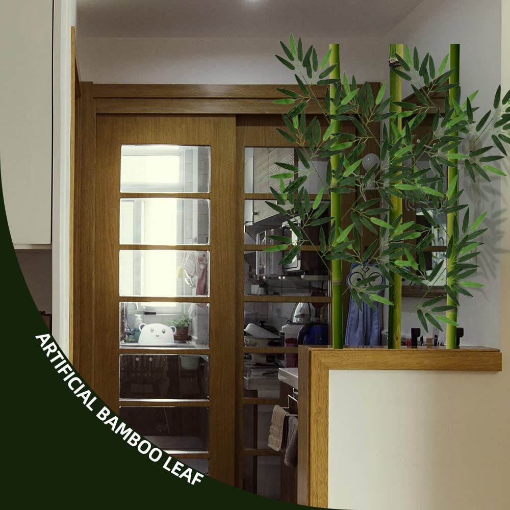 20Pcs Artificial Bamboo Leaves Fake Green Bamboo Stick Greenery Plant for view 4