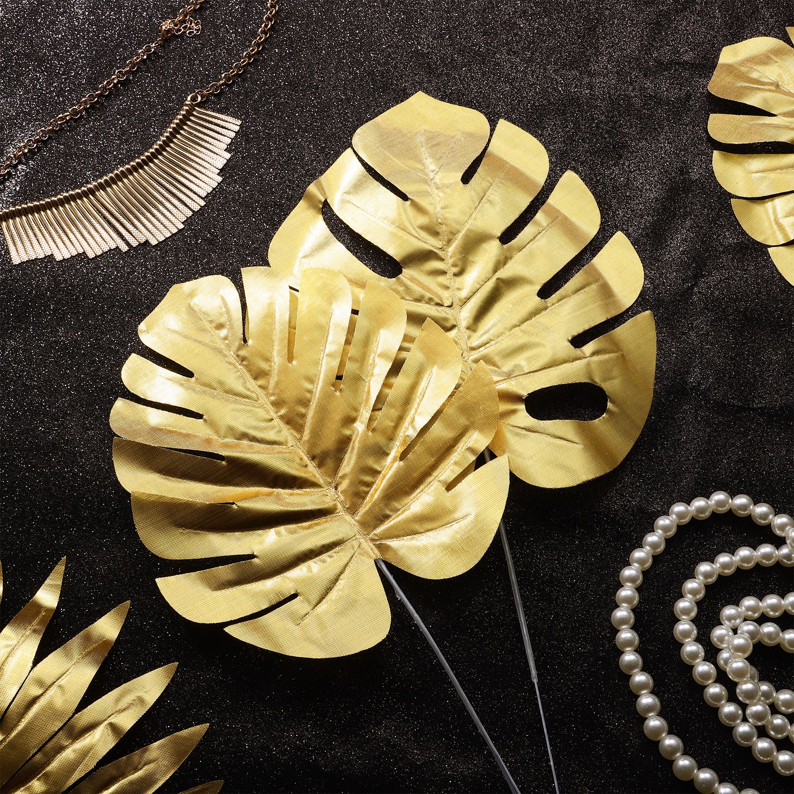 20pcs Artificial Plants Palm Leaves Plastic Gold Tropical Party Leaves view 5