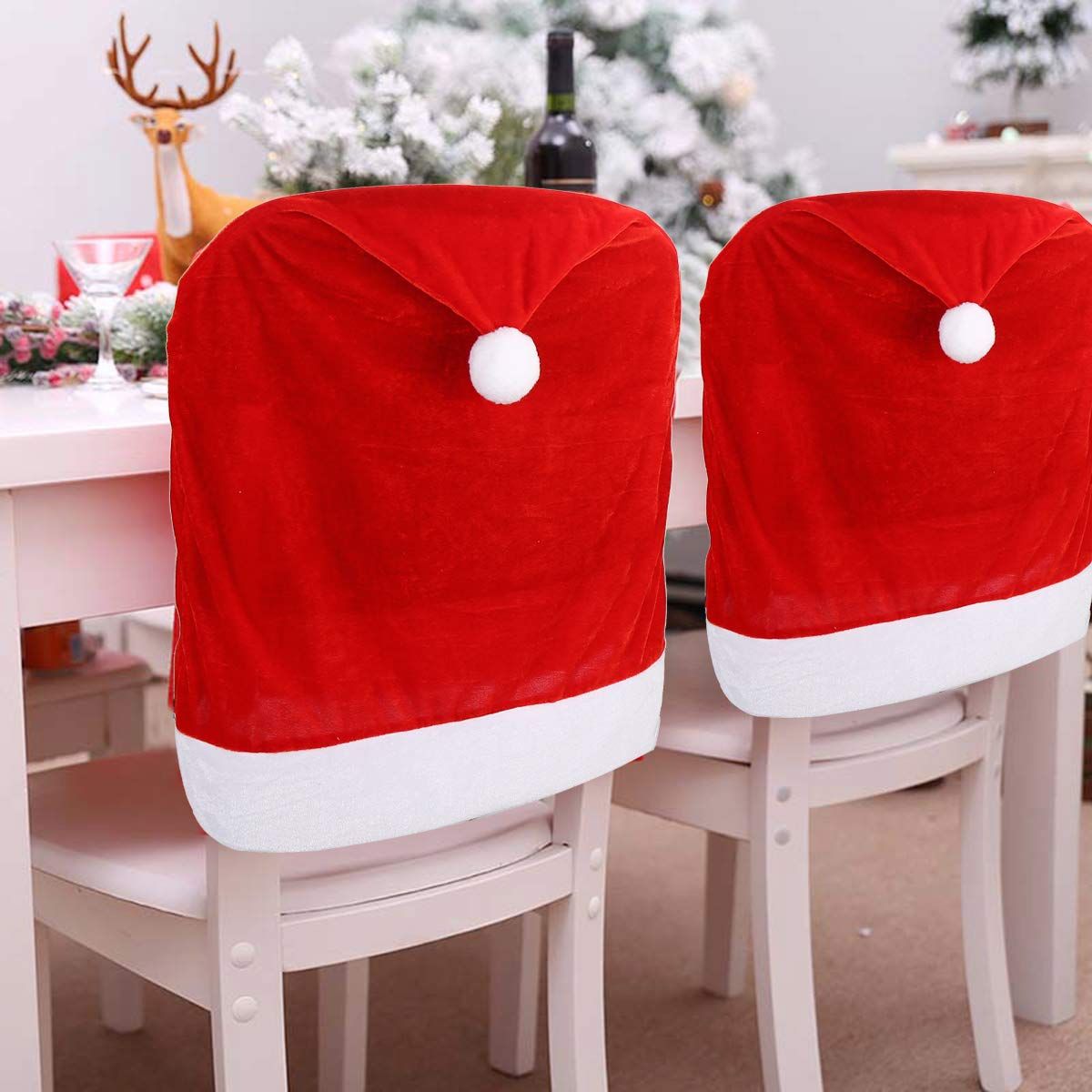 2 PCS Red Hat Dining Chair Slipcovers，Christmas Chair Back Covers Kitchen view 8