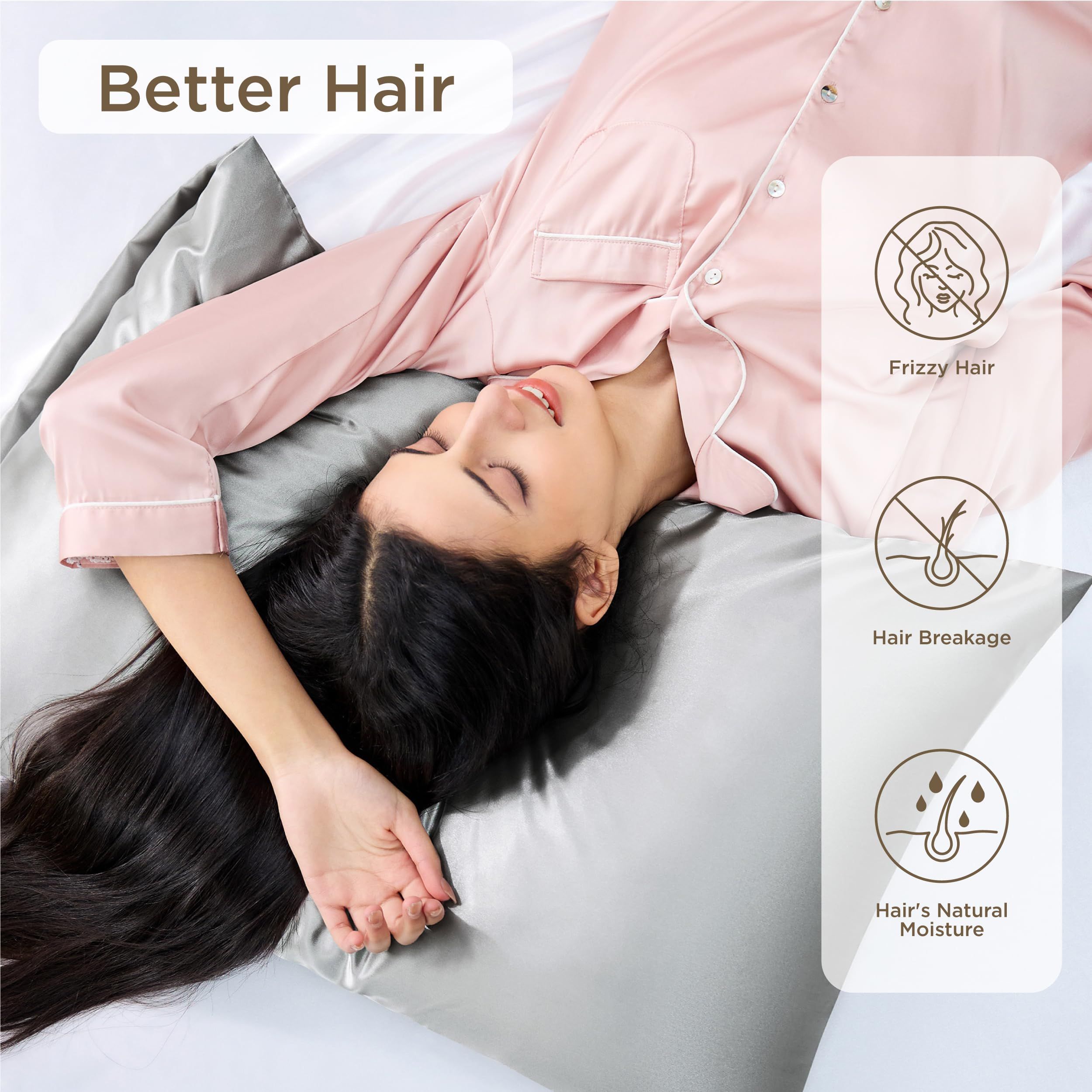 Bedsure Satin Pillowcase for Hair and Skin Queen - Silver Grey Silky view 4