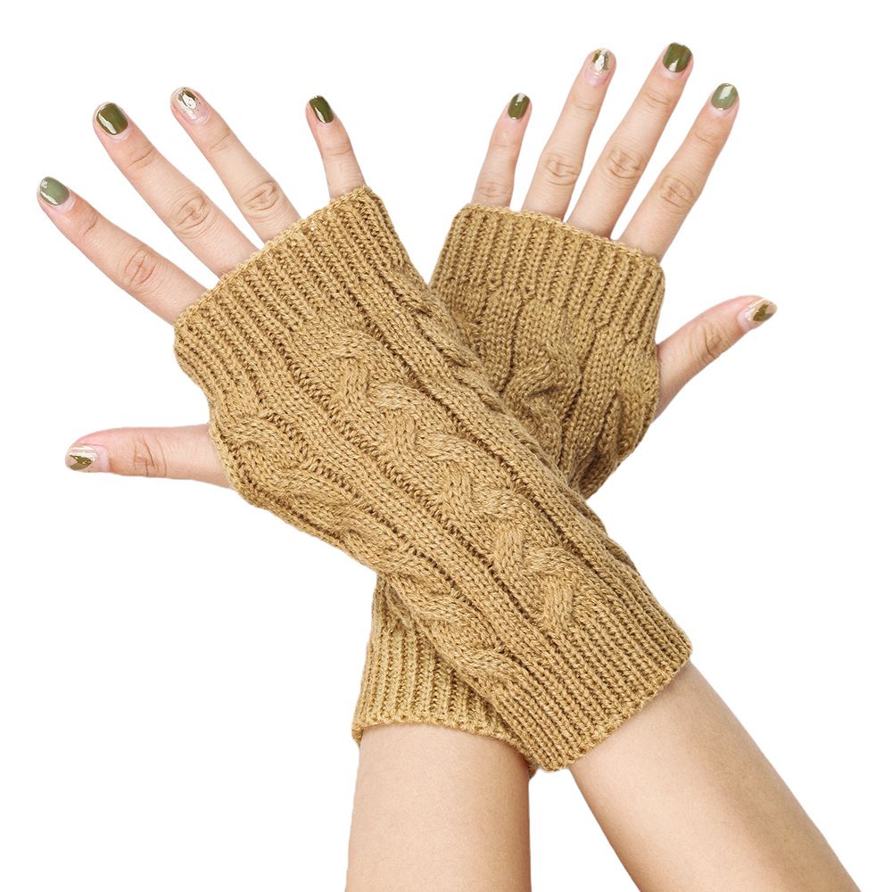 Women's Knit Arm Warmers Fingerless Gloves Thumb Hole Gloves Mittens for view 3