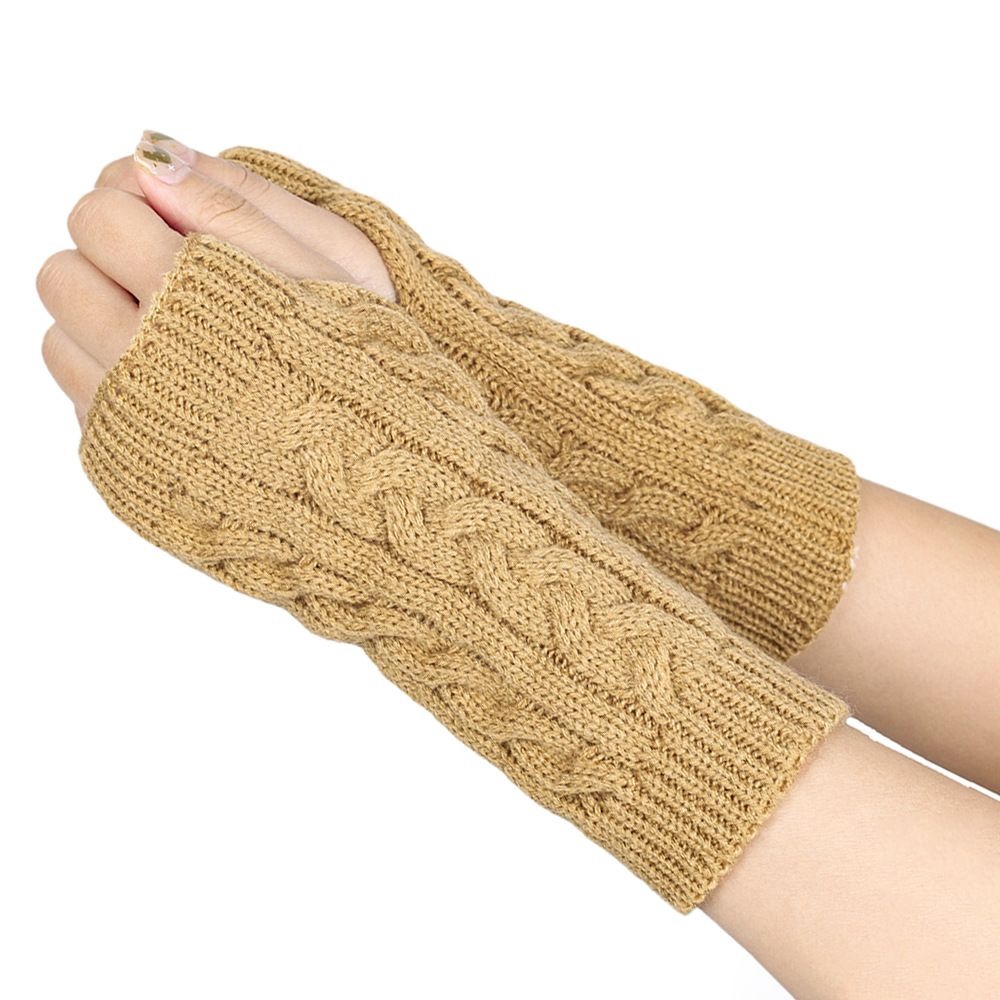 Women's Knit Arm Warmers Fingerless Gloves Thumb Hole Gloves Mittens for view 7