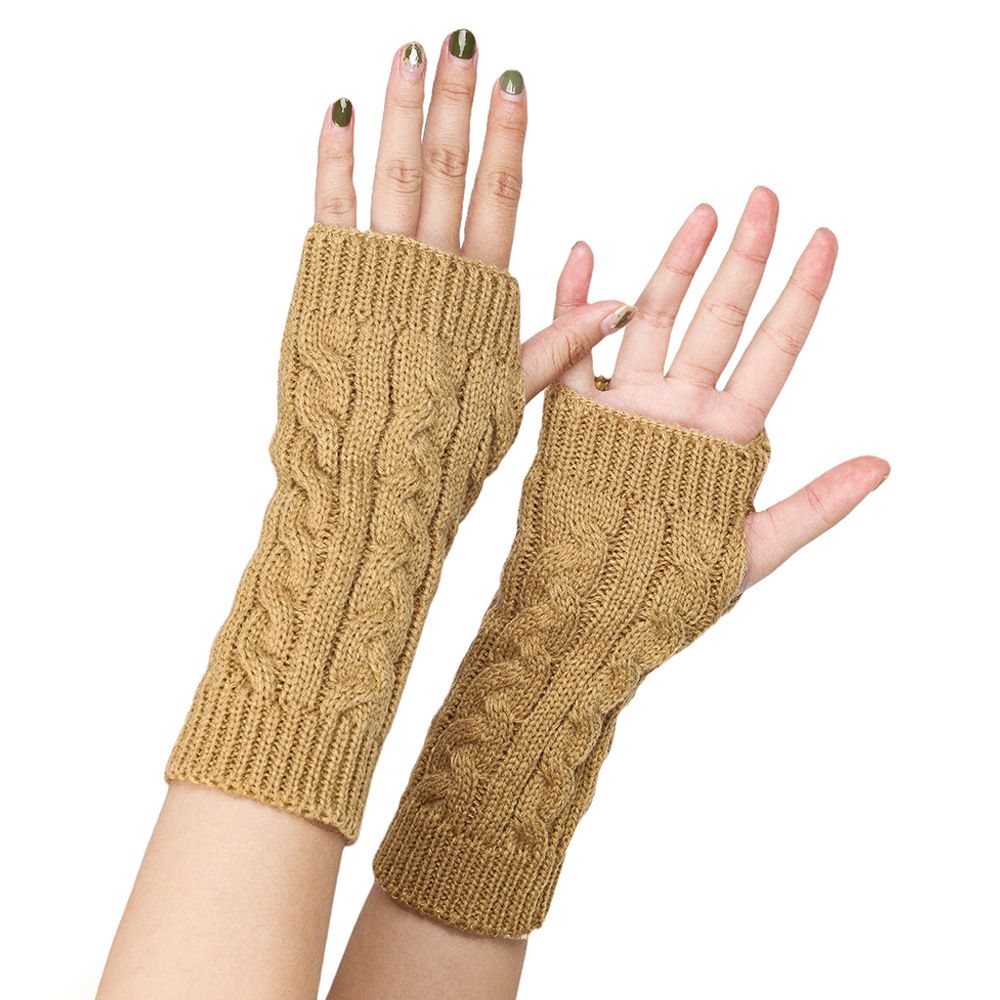 Women's Knit Arm Warmers Fingerless Gloves Thumb Hole Gloves Mittens for view 10