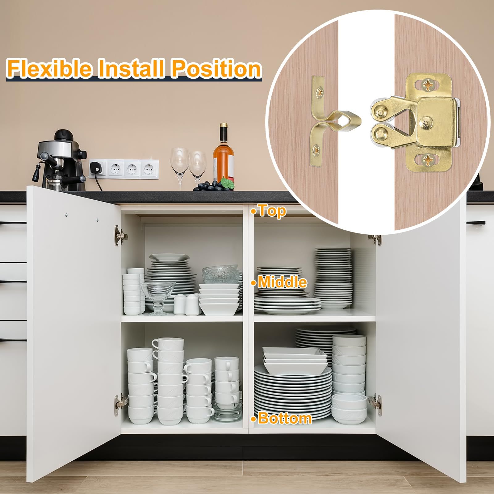 4 Set Double Roller Catch Cabinet Latch Hardware Fitting for Cabinet Cupboard view 7