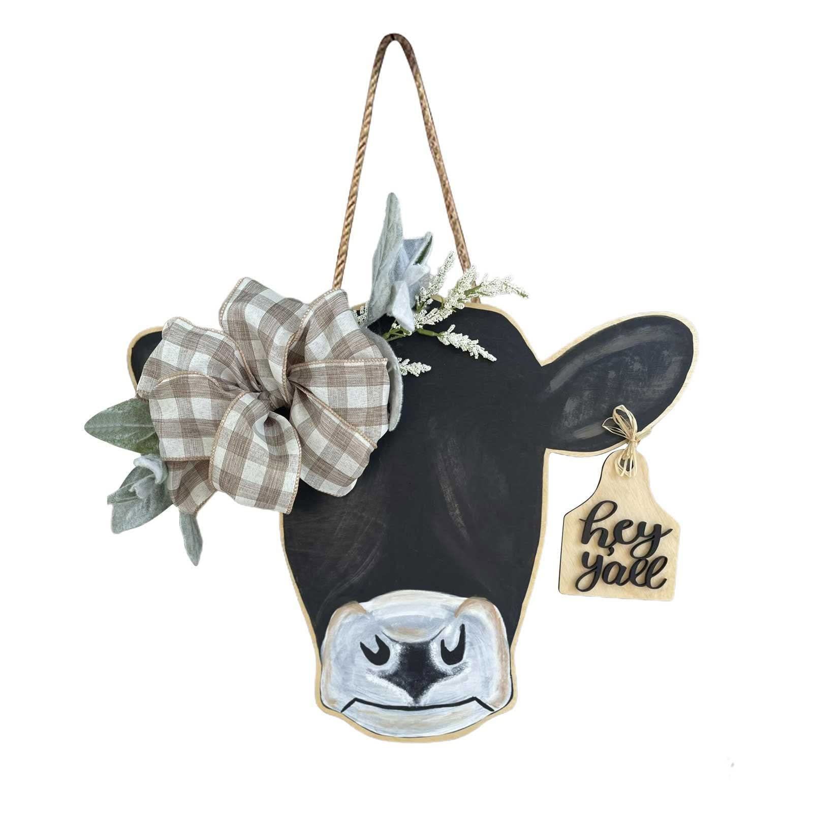 Orchids Cow Head Door Wreath Sign view 2