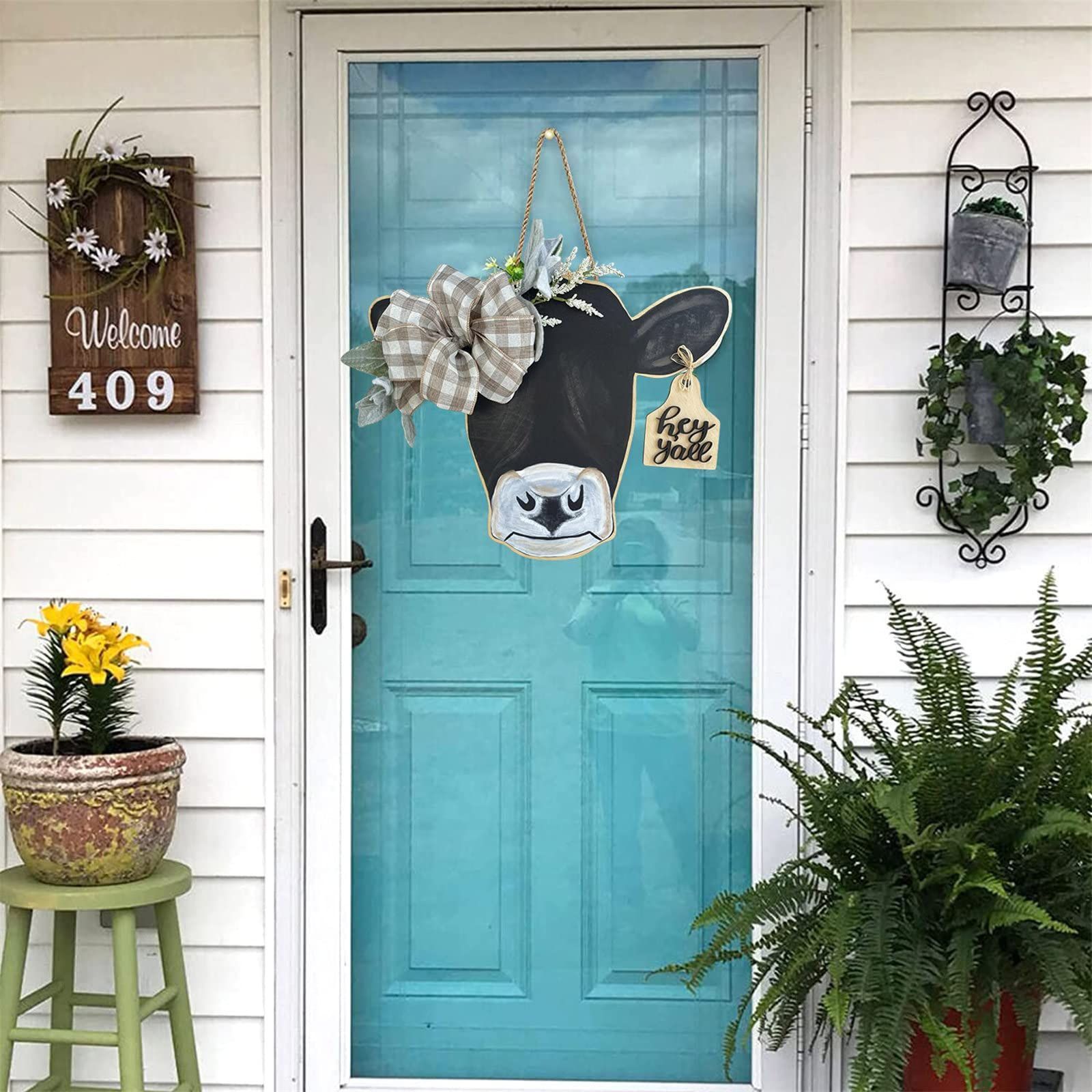 Orchids Cow Head Door Wreath Sign view 9