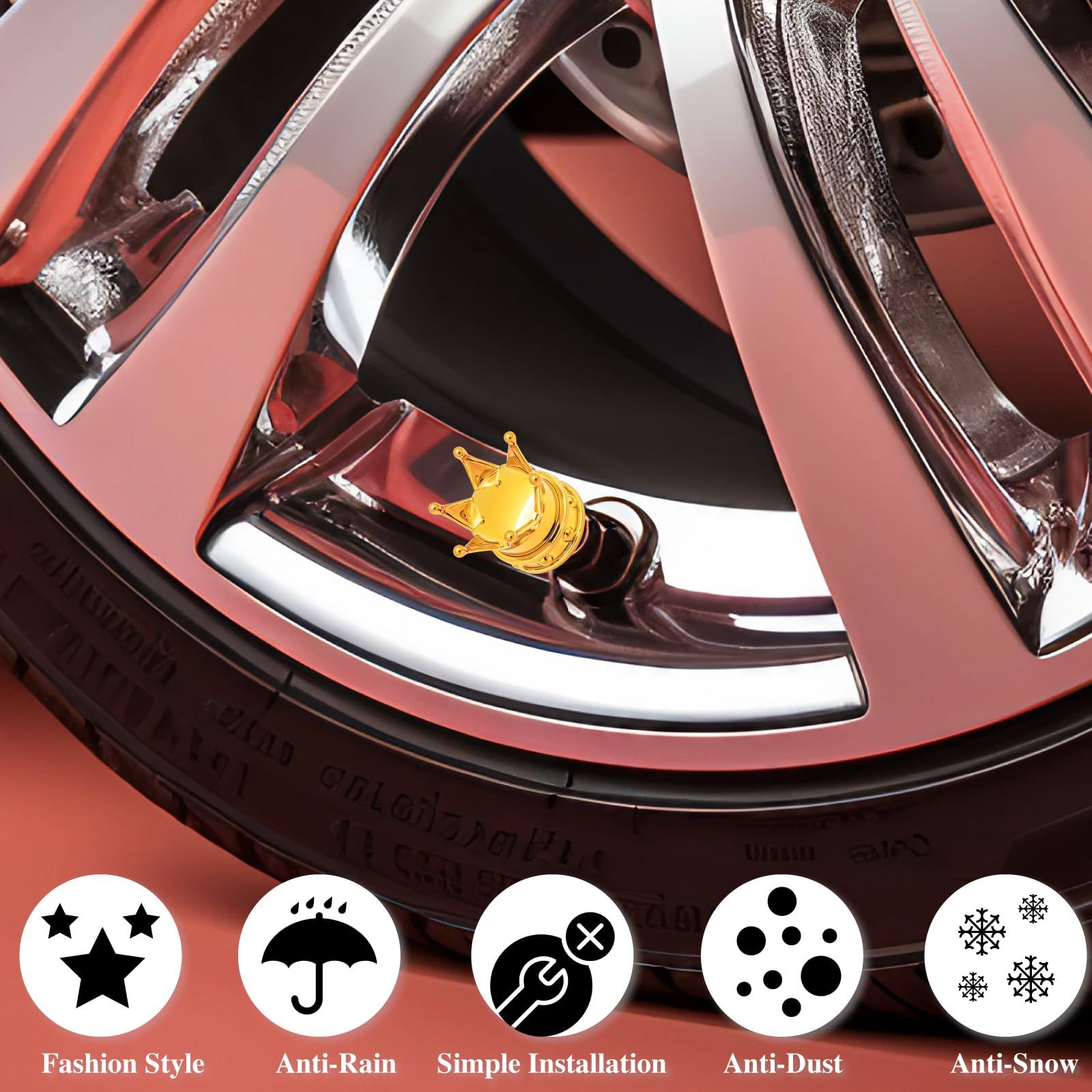4 PCS Crown Tire Valve Stem Caps view 5