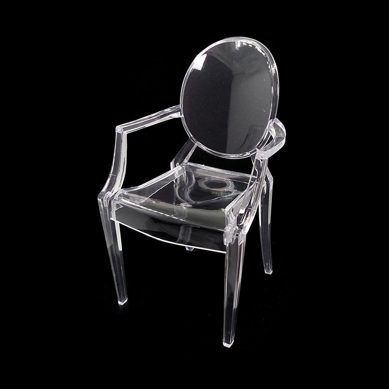 Modern Acrylic Stacking Kitchen and Dining Room Arm Chair in Pink - Fully view 4