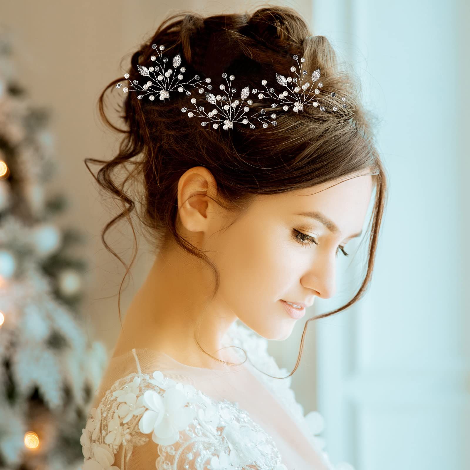 8 Pieces Bride Wedding Pearls Hair Pins Rhinestone Bridesmaid Hair Pieces view 5
