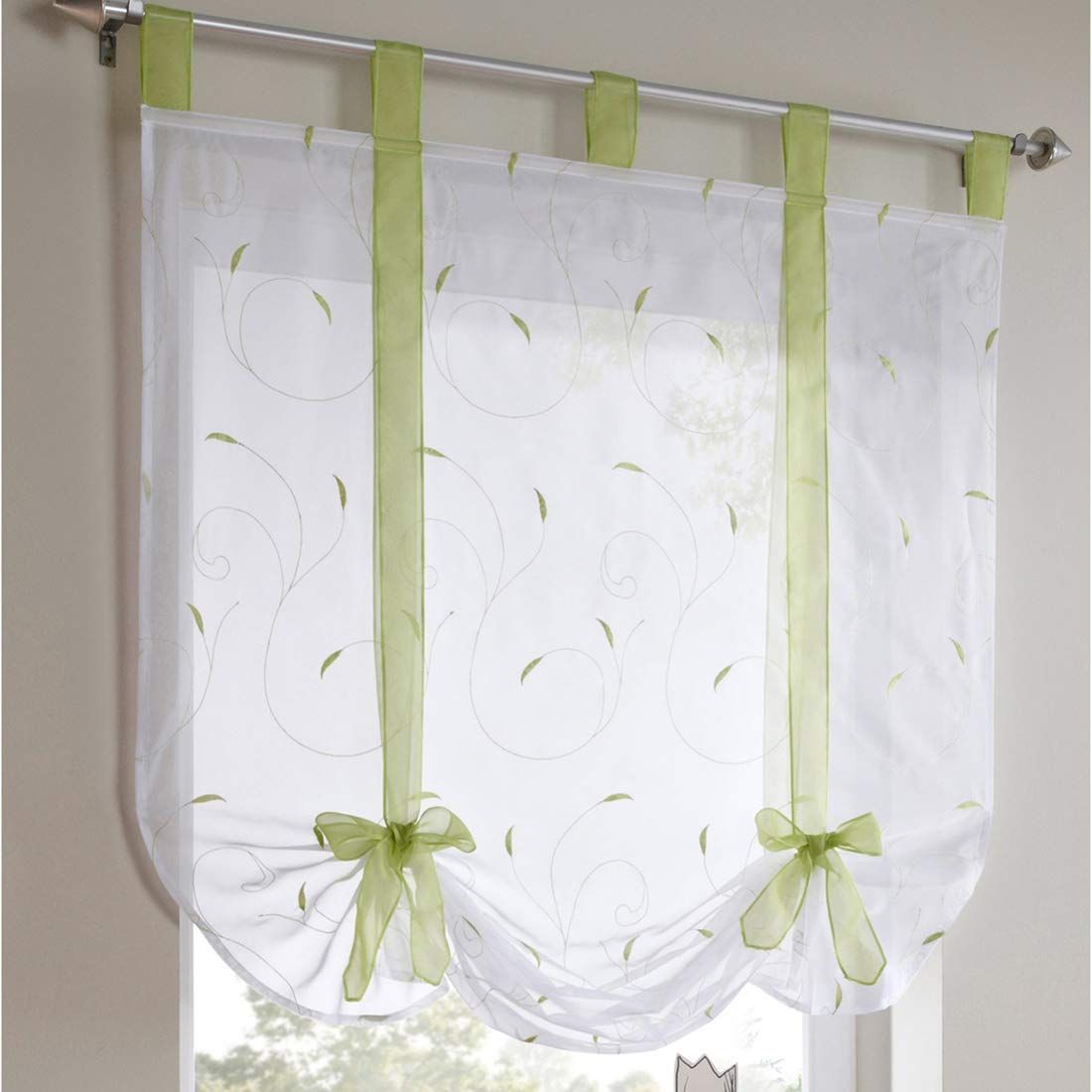Top Rod Pocket Window Shades Kitchen Small Curtain Tie Up Adjustable Balloon
