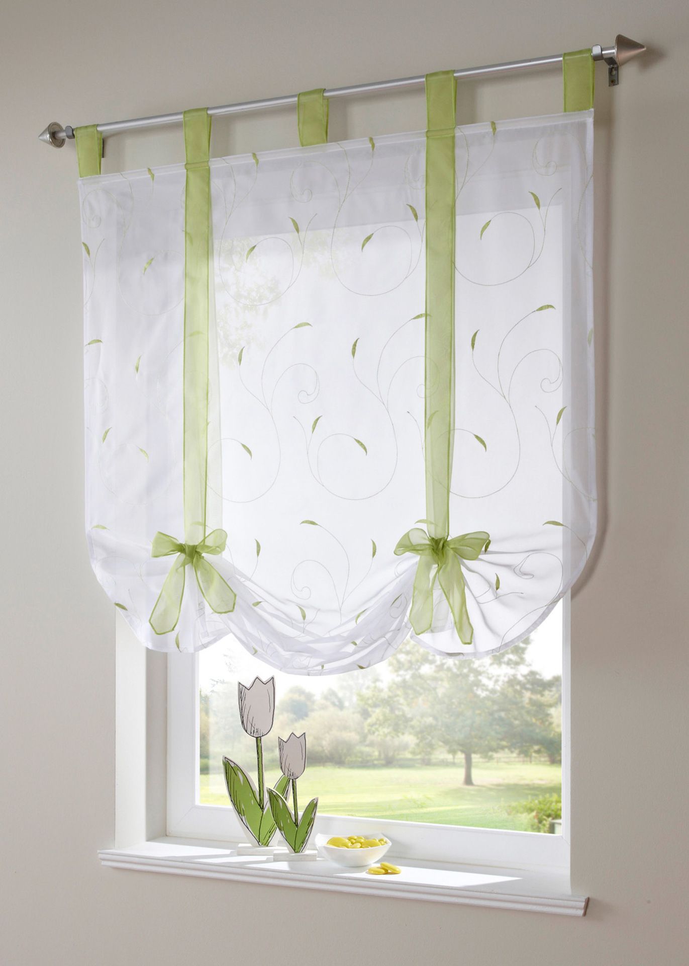 Top Rod Pocket Window Shades Kitchen Small Curtain Tie Up Adjustable Balloon view 5