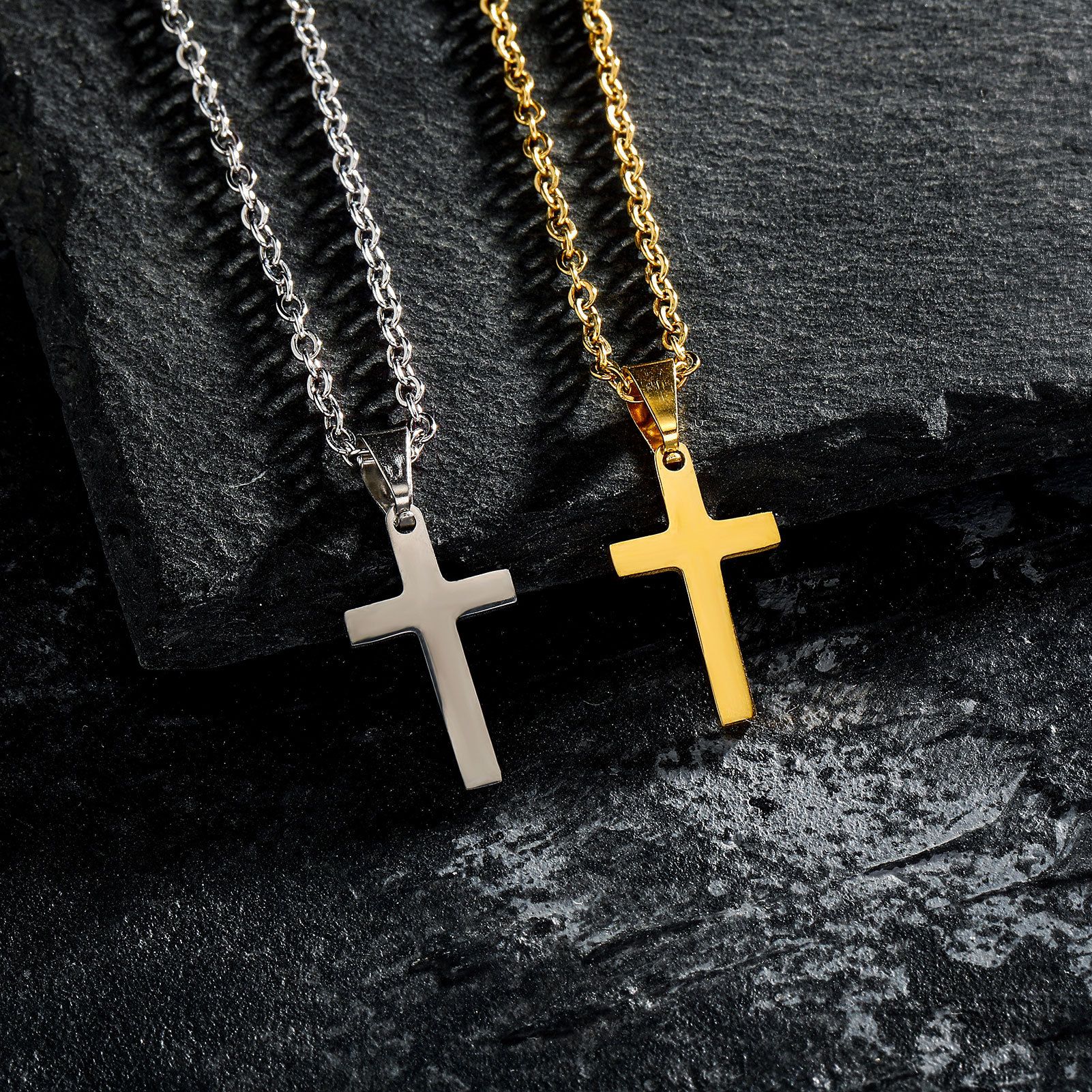 Cross Necklace for Men Silver Premium Alloy Solid Color Cross Pendant Necklace view 3
