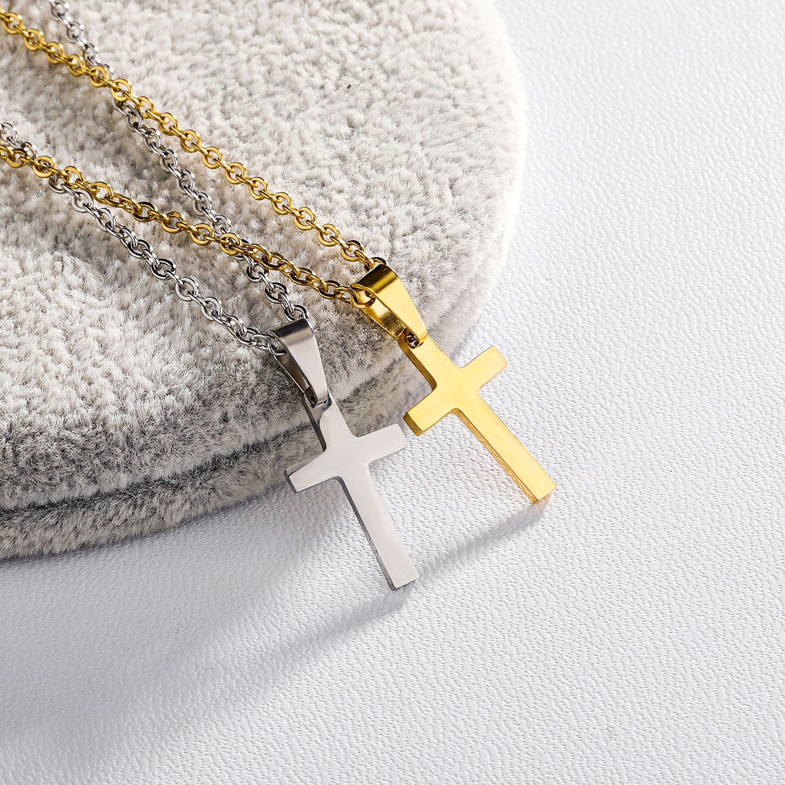 Cross Necklace for Men Silver Premium Alloy Solid Color Cross Pendant Necklace view 4