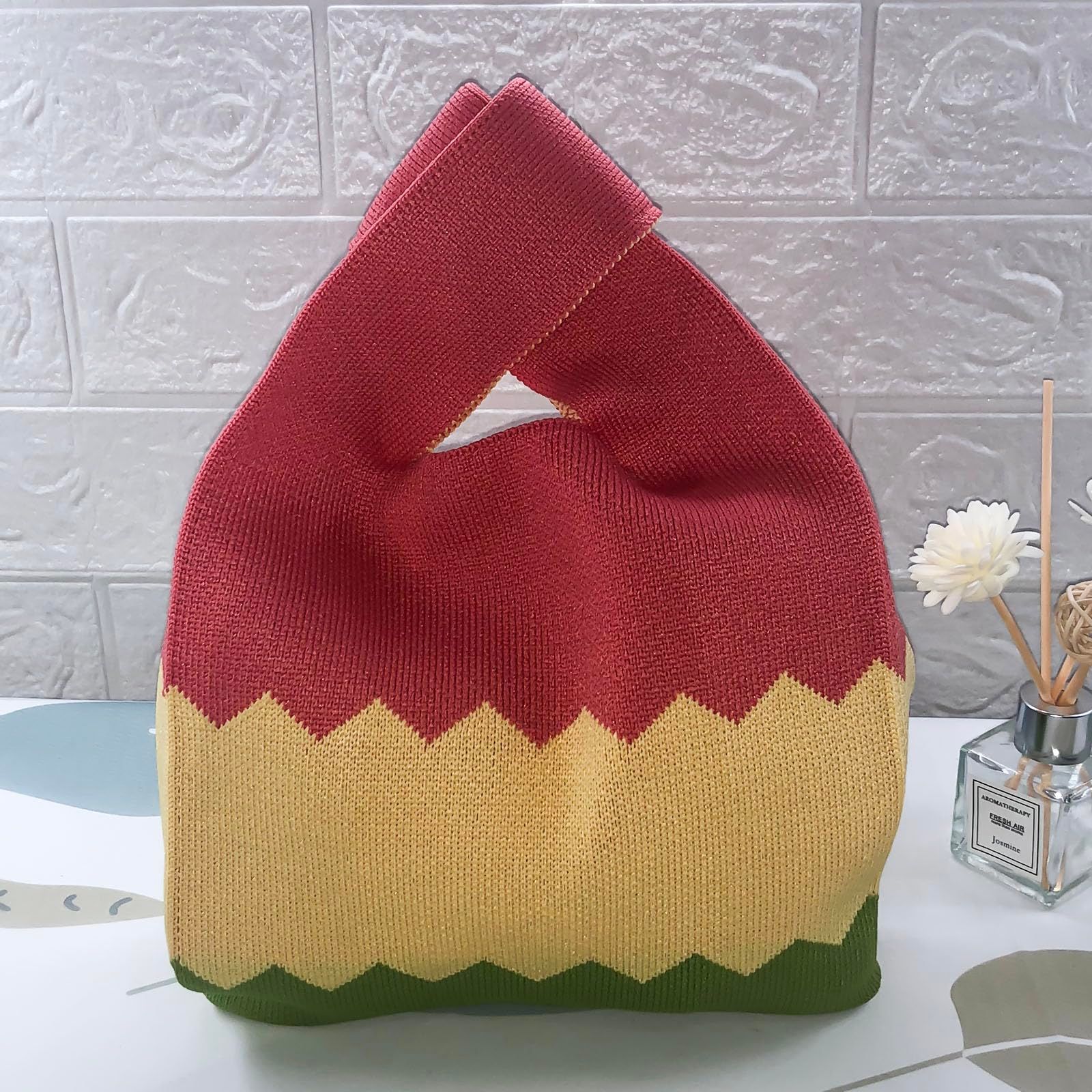 Women's Knit Wrist Bag, Fashionable and Minimalist Small Handbag, Portable view 5