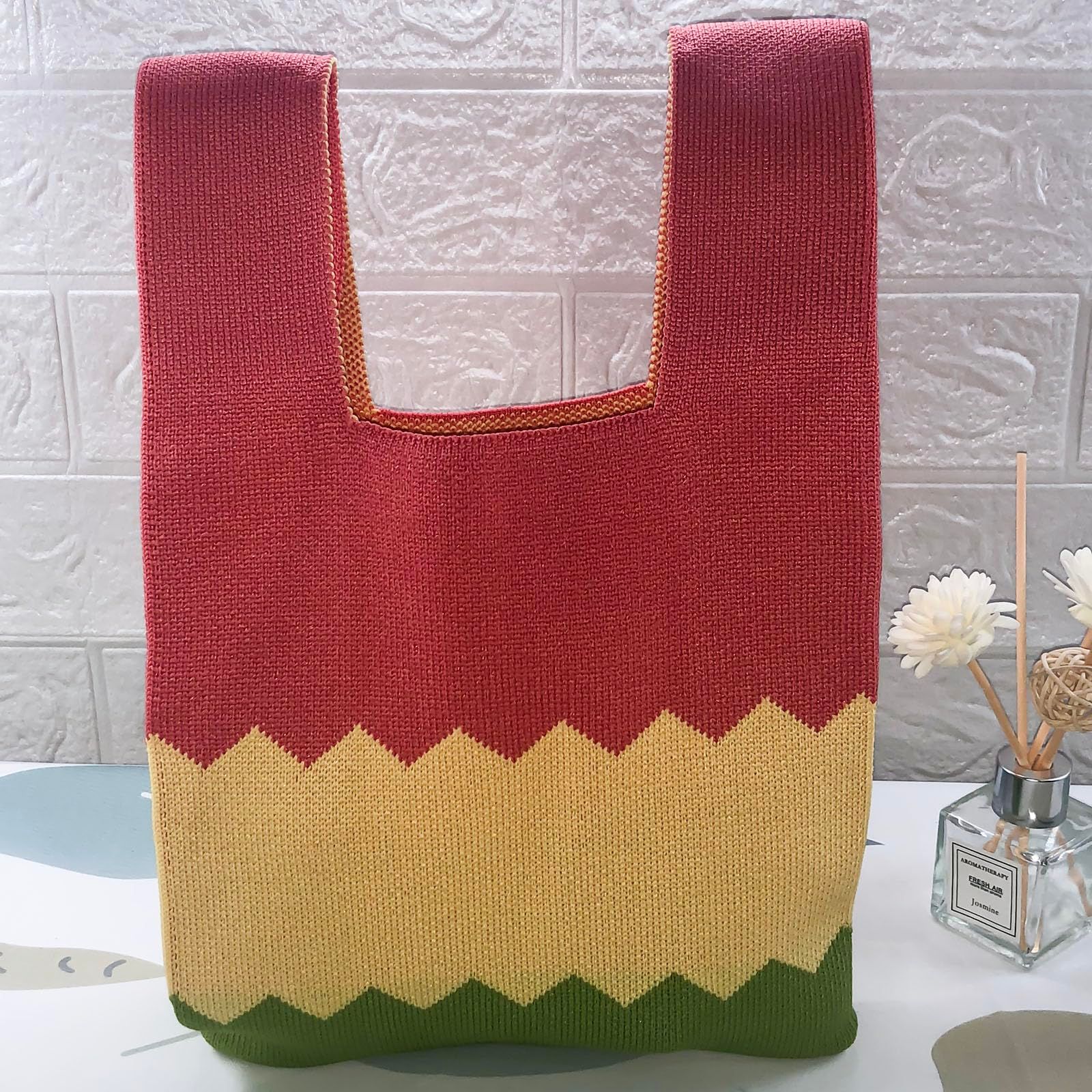 Women's Knit Wrist Bag, Fashionable and Minimalist Small Handbag, Portable view 8