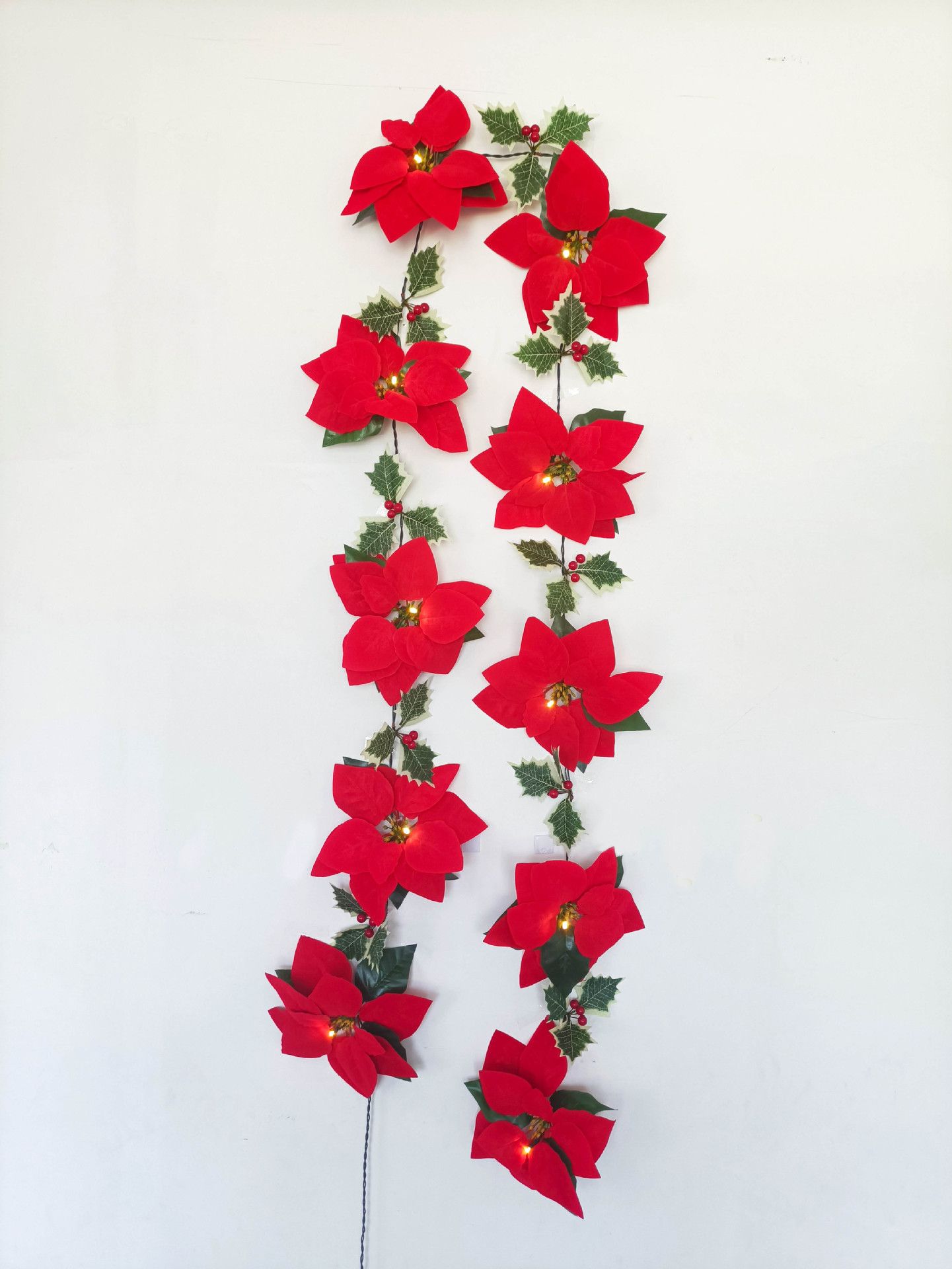 String Lights Lighted Poinsettia Garland Red Poinsettia Light Xmas Flower view 9