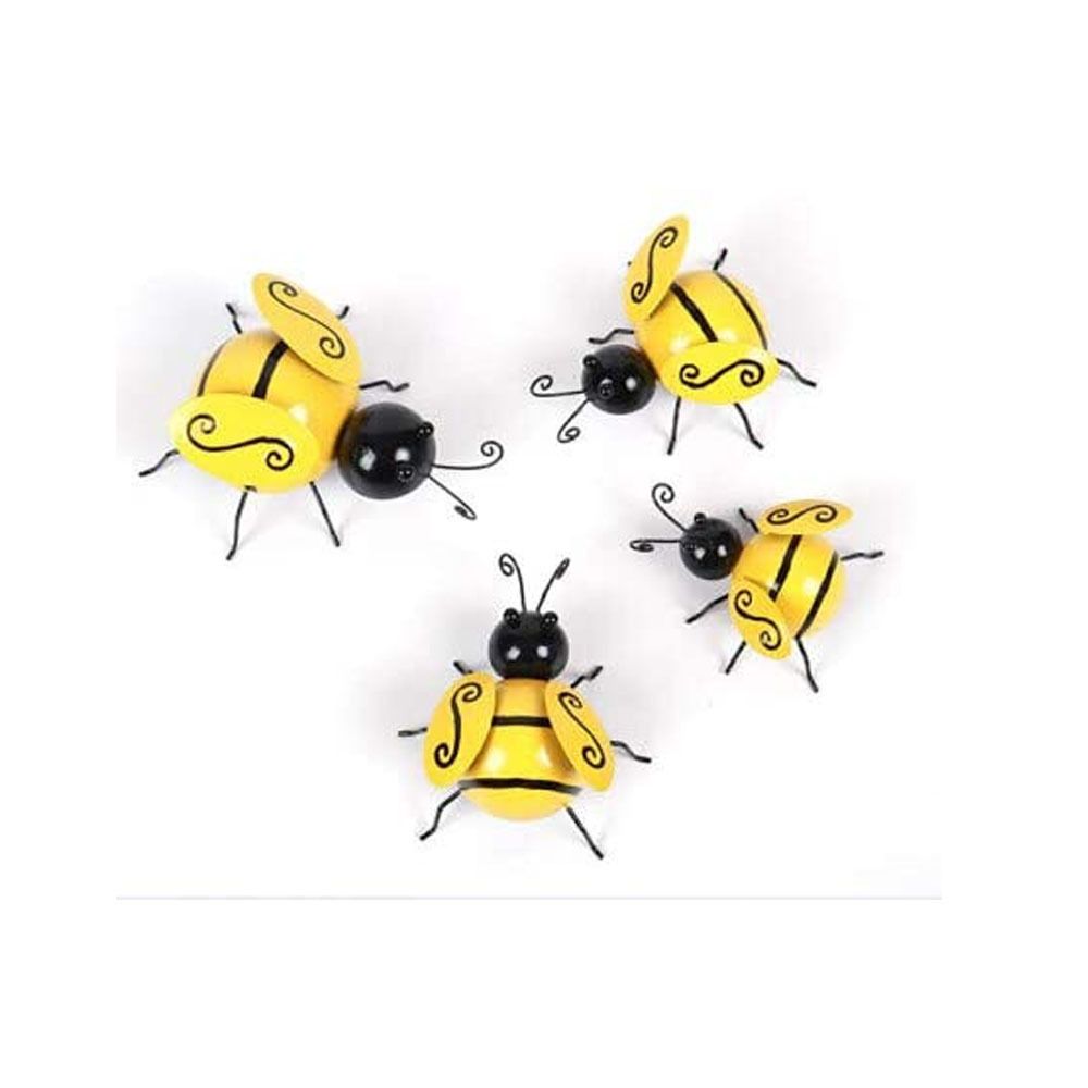 Metal Wall Art, 4 PCS Metal Bumble Wall Decor, 3D Iron Bee Art Sculpture