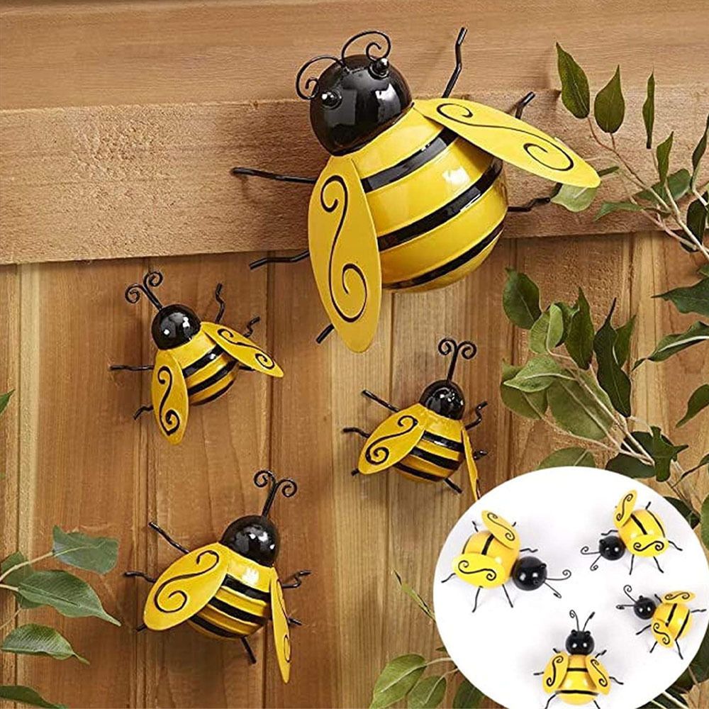 Metal Wall Art, 4 PCS Metal Bumble Wall Decor, 3D Iron Bee Art Sculpture view 8