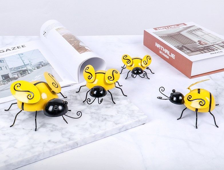 Metal Wall Art, 4 PCS Metal Bumble Wall Decor, 3D Iron Bee Art Sculpture view 10