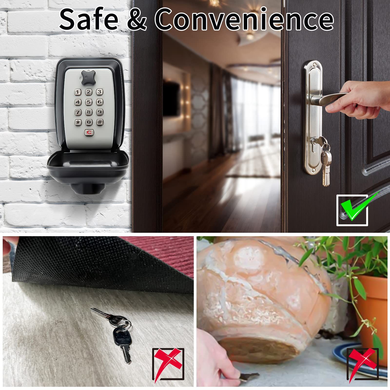Wall Mounted Lock Box – Punch Button Key Lock Box for House Keys – Numeric view 3