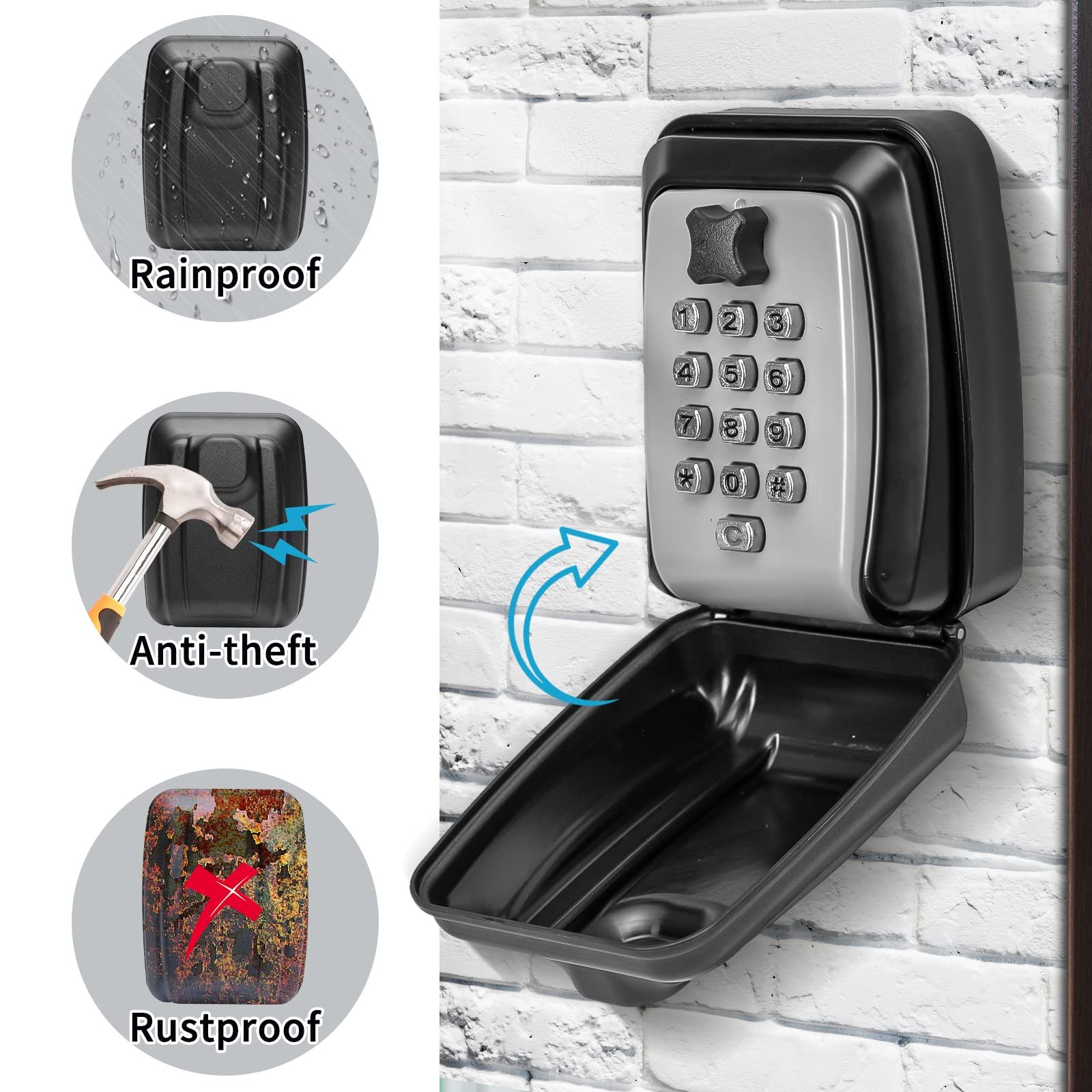 Wall Mounted Lock Box – Punch Button Key Lock Box for House Keys – Numeric view 5