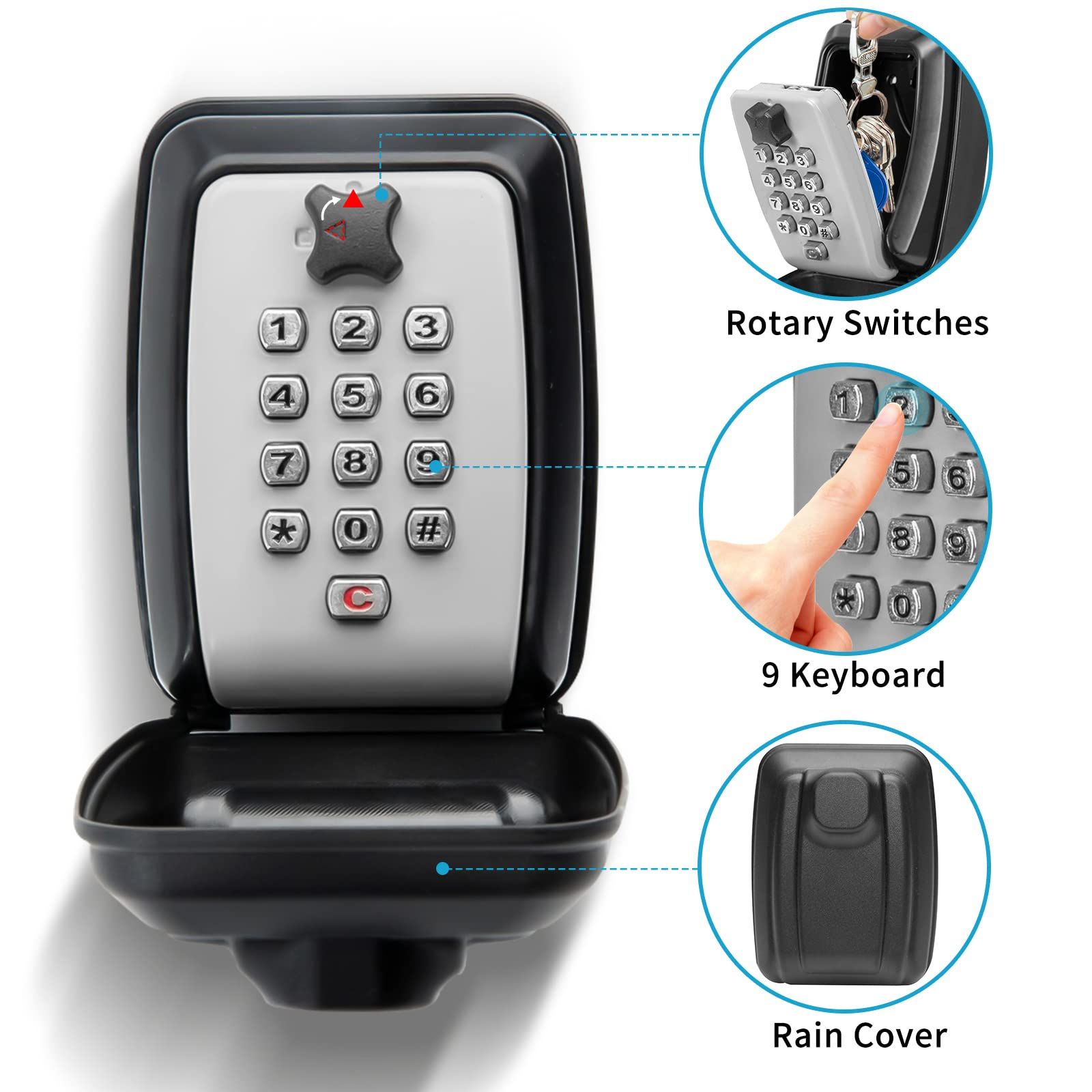 Wall Mounted Lock Box – Punch Button Key Lock Box for House Keys – Numeric view 8
