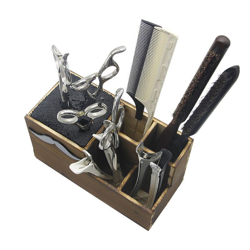 Hair Salon Shear Holder Hair Stylist Scissors Container Wood Hairdressing view 7
