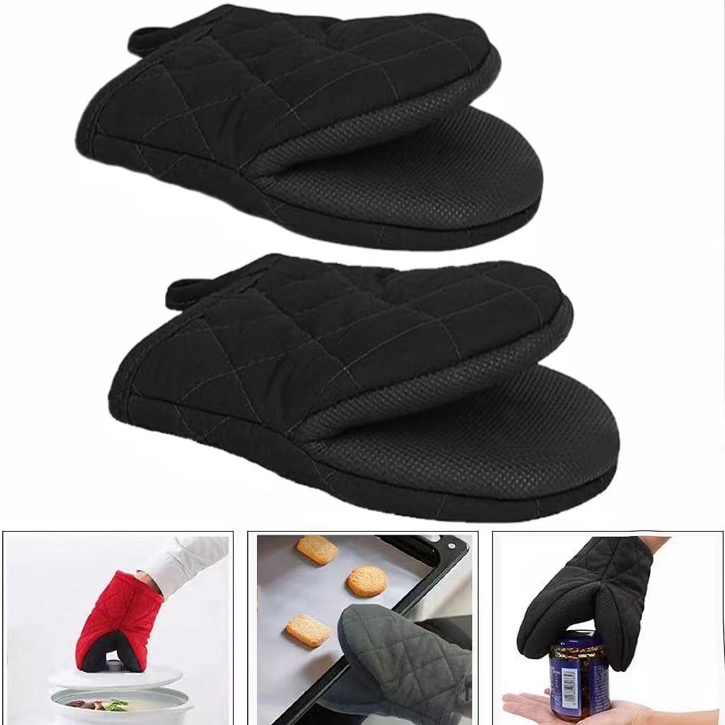1 Pair Short Oven Mitts, Heat Resistant Silicone Kitchen Mini Oven Mitts for view 3