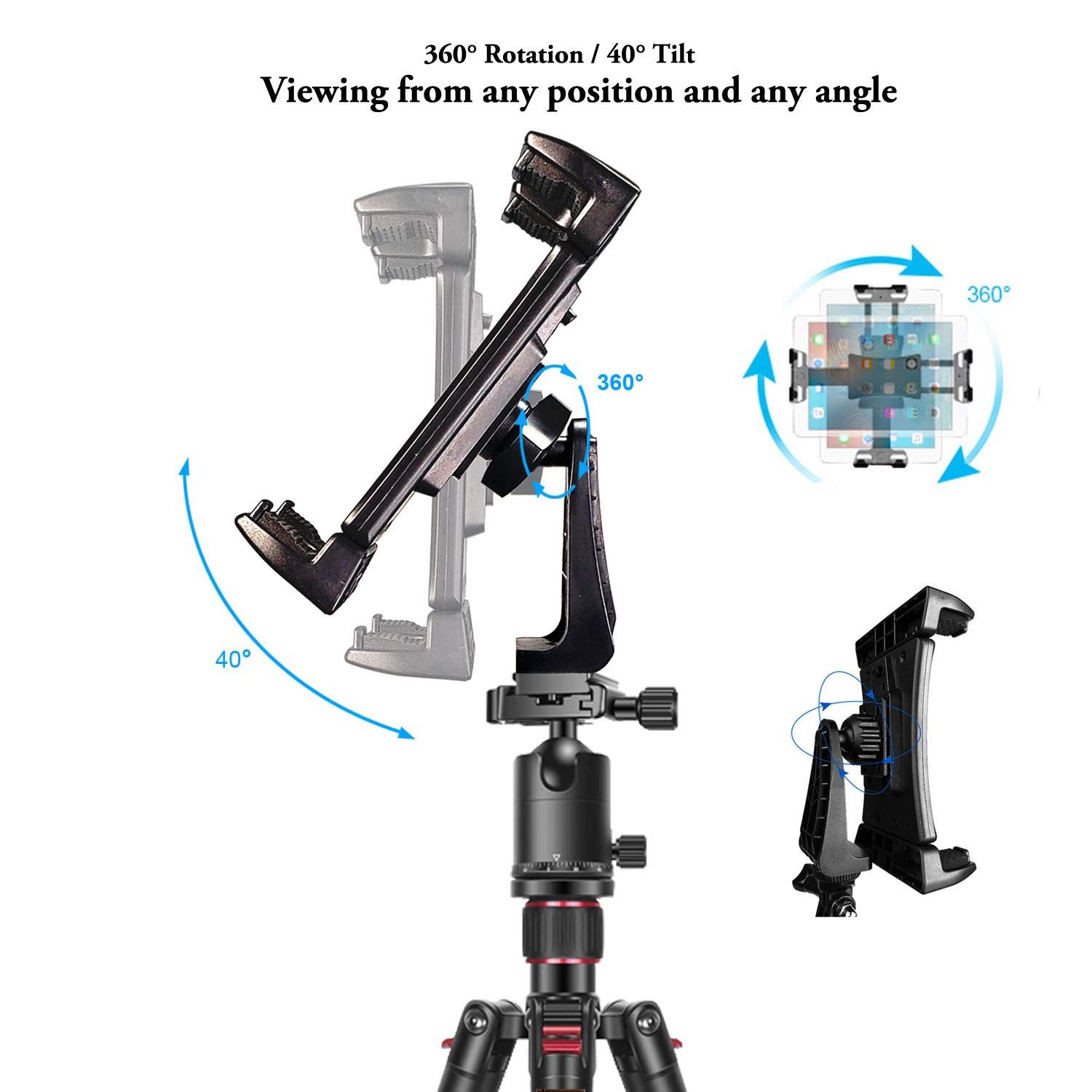 Tripod Mount Adapter 360 Degree Rotatable Universal Tablet Clamp Holder for view 7