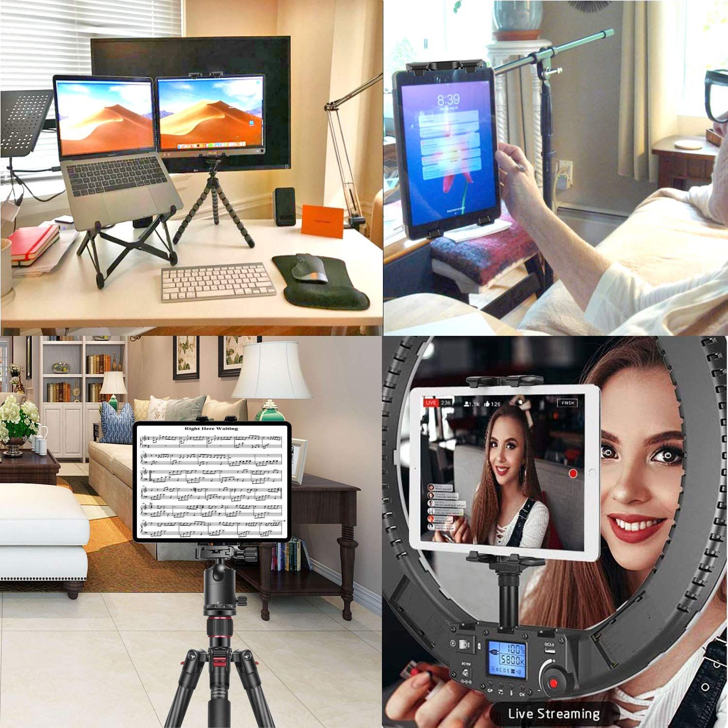 Tripod Mount Adapter 360 Degree Rotatable Universal Tablet Clamp Holder for view 10
