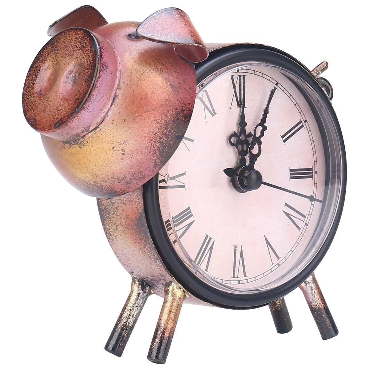 Retro Clock, Pig Shape Clock Metal Pig Figurine Rustic Animal Clock for Home view 2