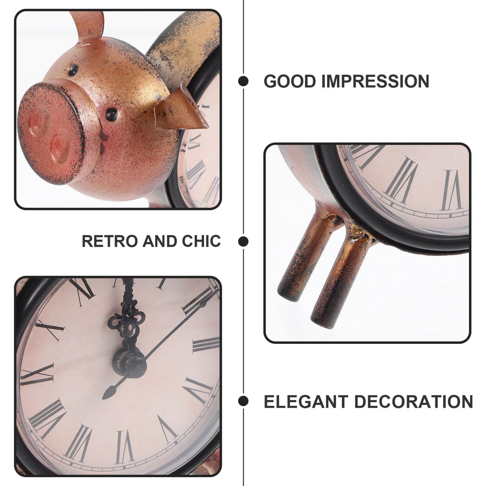 Retro Clock, Pig Shape Clock Metal Pig Figurine Rustic Animal Clock for Home view 6