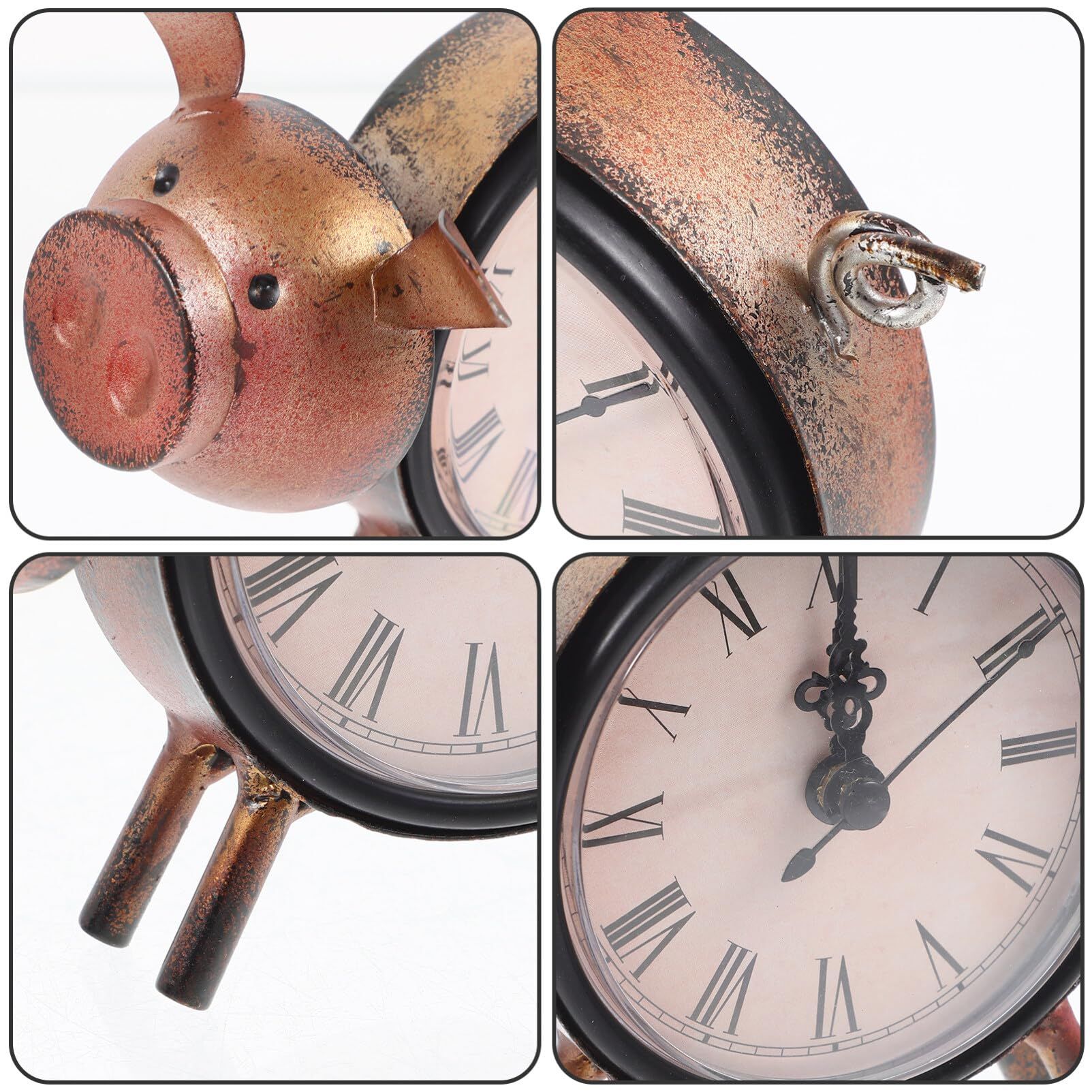 Retro Clock, Pig Shape Clock Metal Pig Figurine Rustic Animal Clock for Home view 8