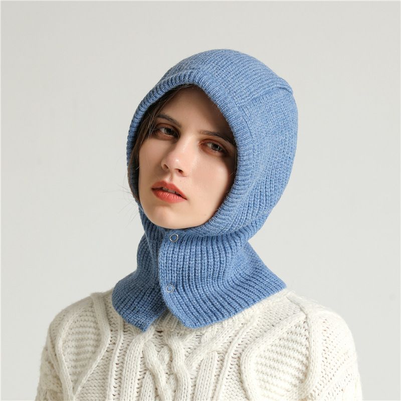 Knitted Pullover Cap Winter Warm Hooded Scarf Hat for Women Men Windproof view 5